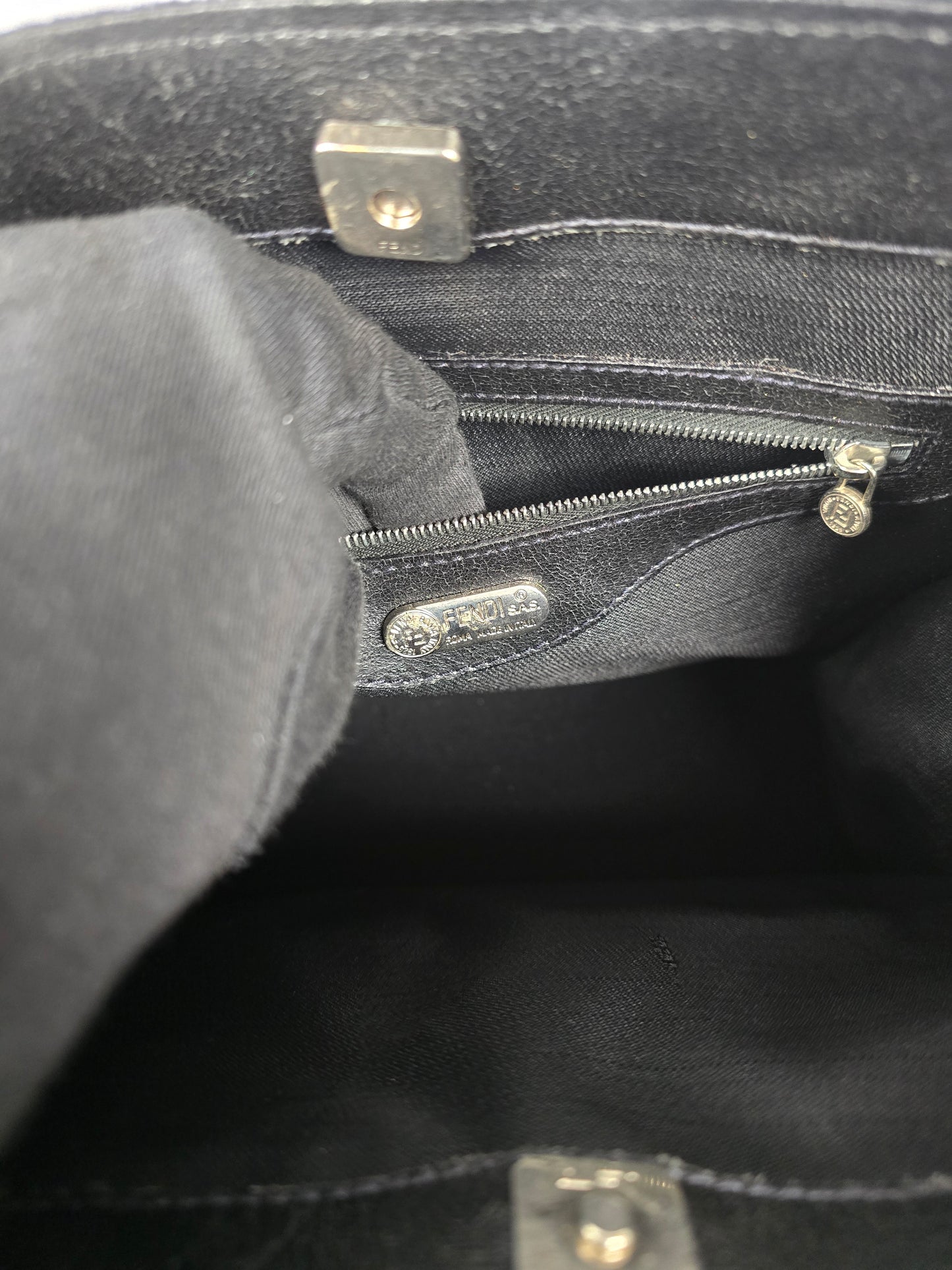Fendi Vintage Black Velour and Leather Tote