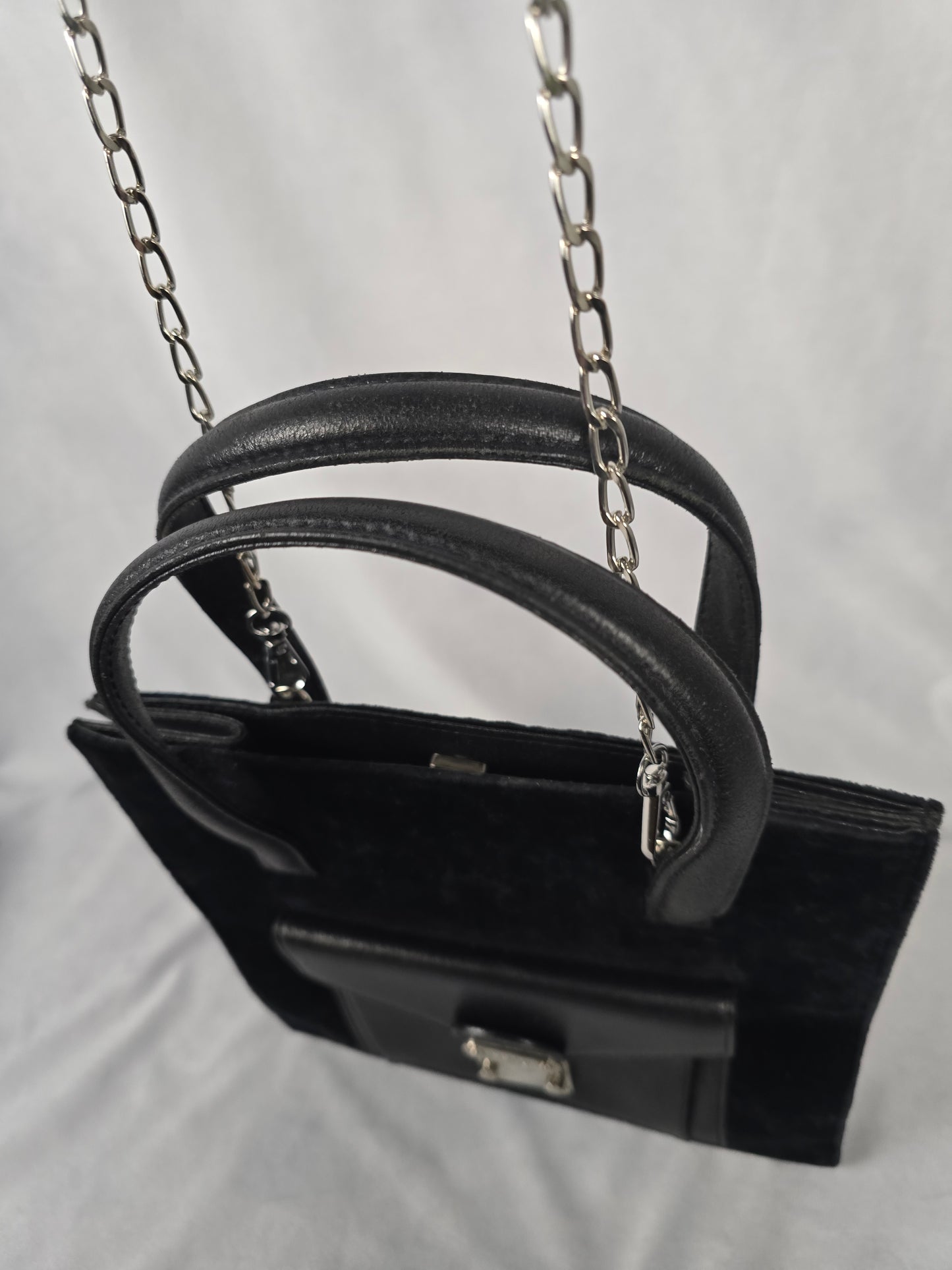 Fendi Vintage Black Velour and Leather Tote