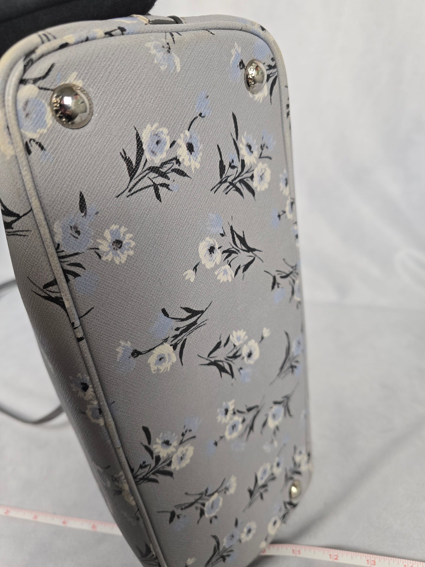 Prada Galleria Saffiano Soft  Leather Gray Floral Two-Way Hanbag