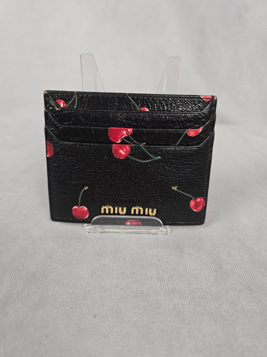Miu Miu Black Card Holder with Cherry Print