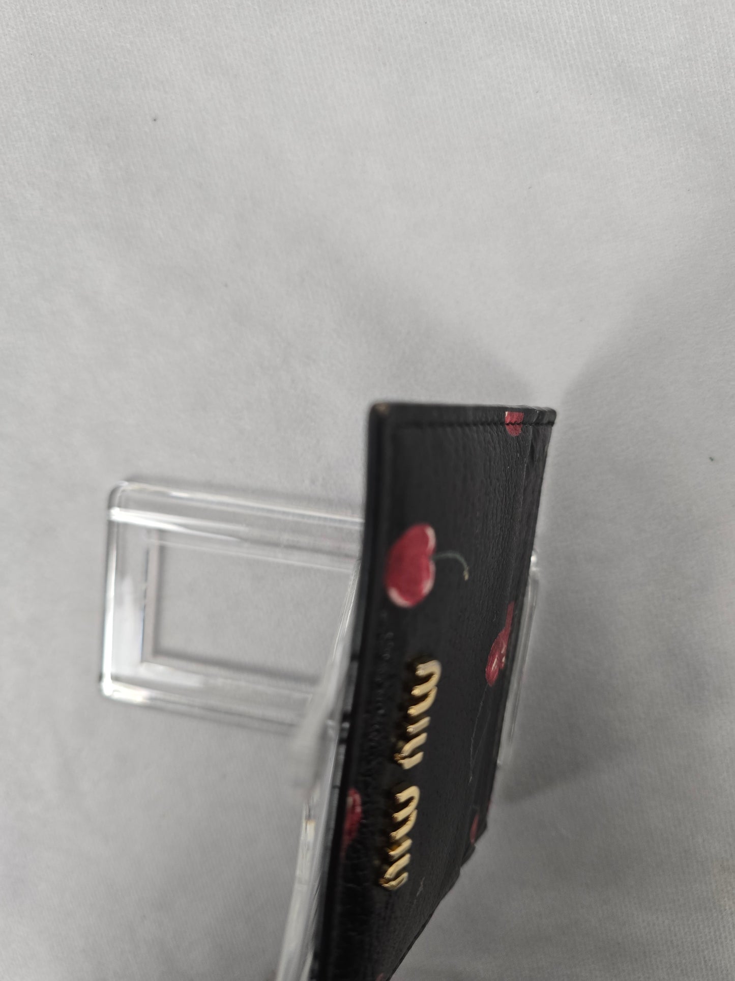 Miu Miu Black Card Holder with Cherry Print