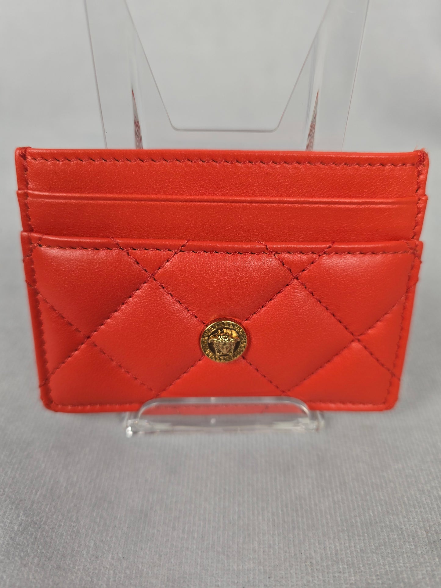 Versace Mini-Medusa Coral Quilted Lambskin Card Holder - NEW
