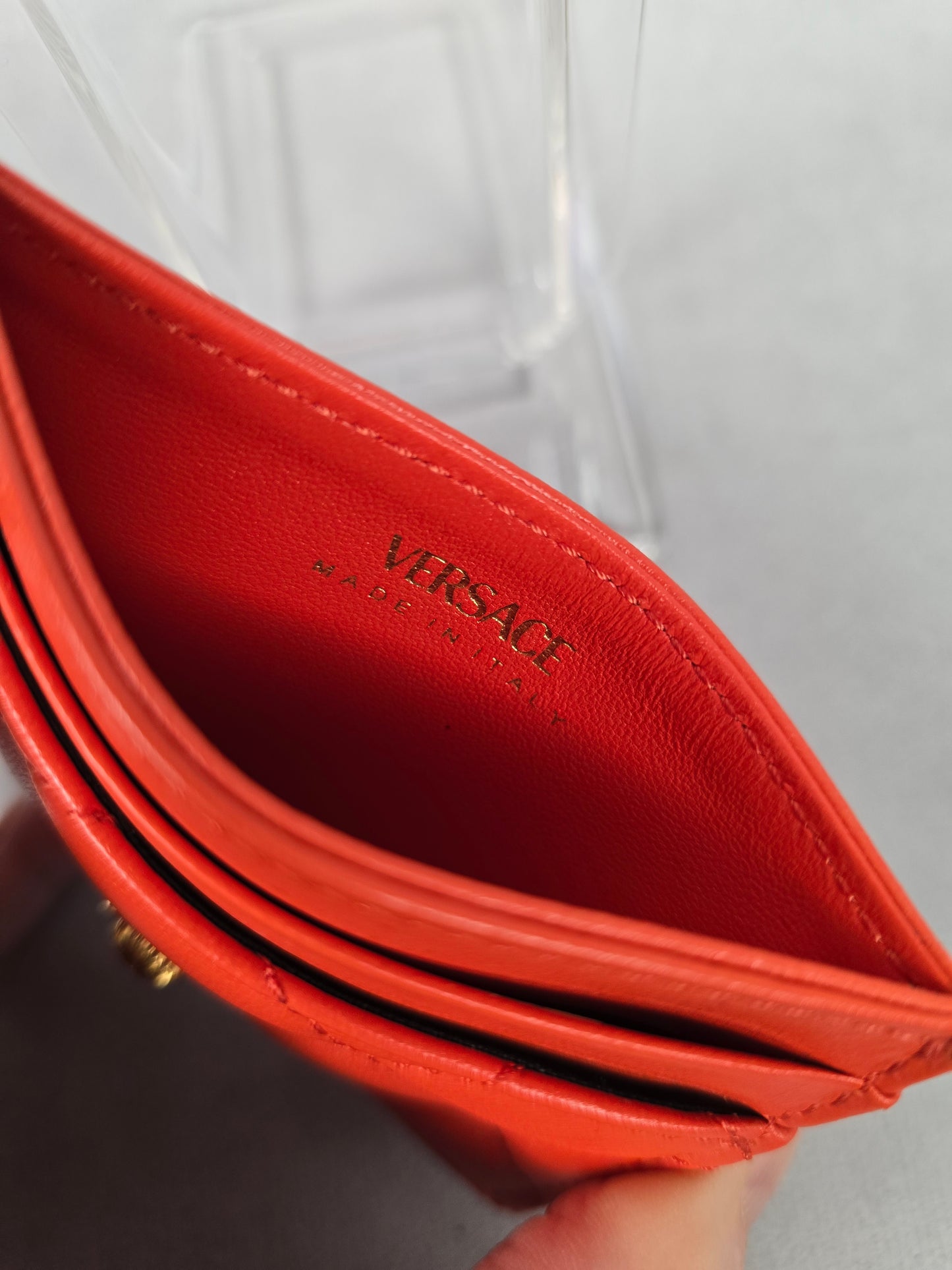 Versace Mini-Medusa Coral Quilted Lambskin Card Holder - NEW