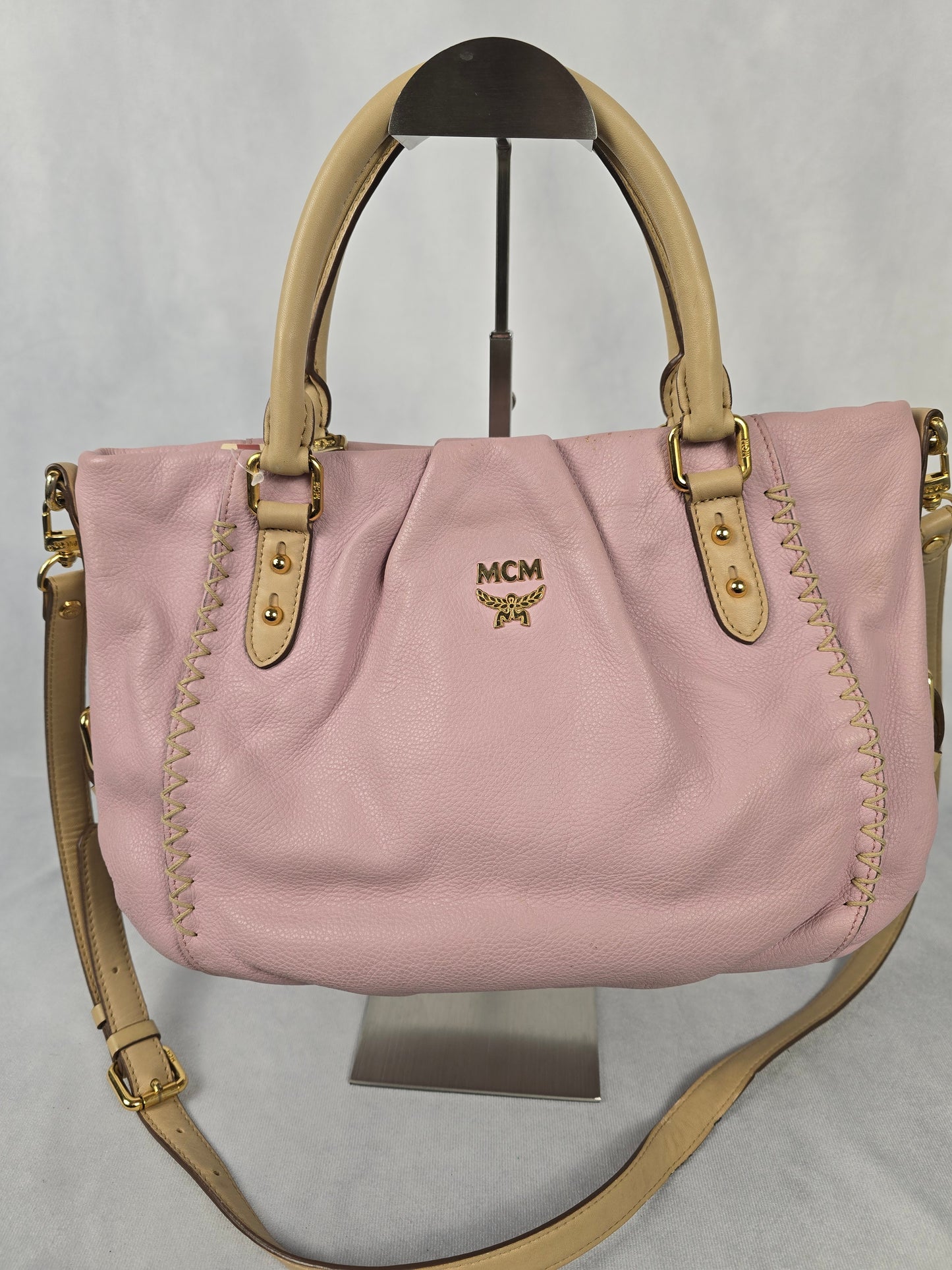MCM Leather Pink/Beige Two-Way Bag