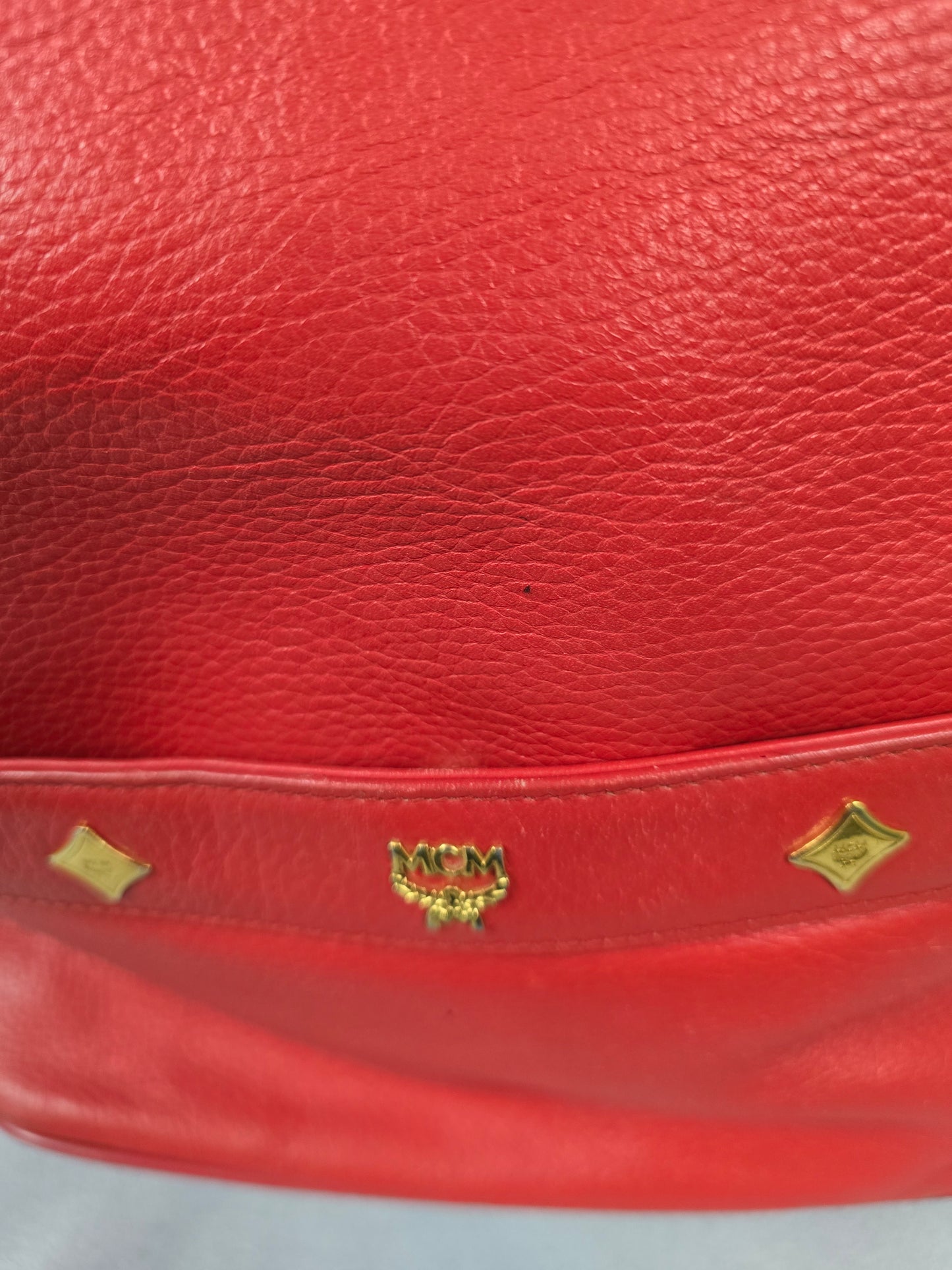 MCM Red Leather Bucket Bag