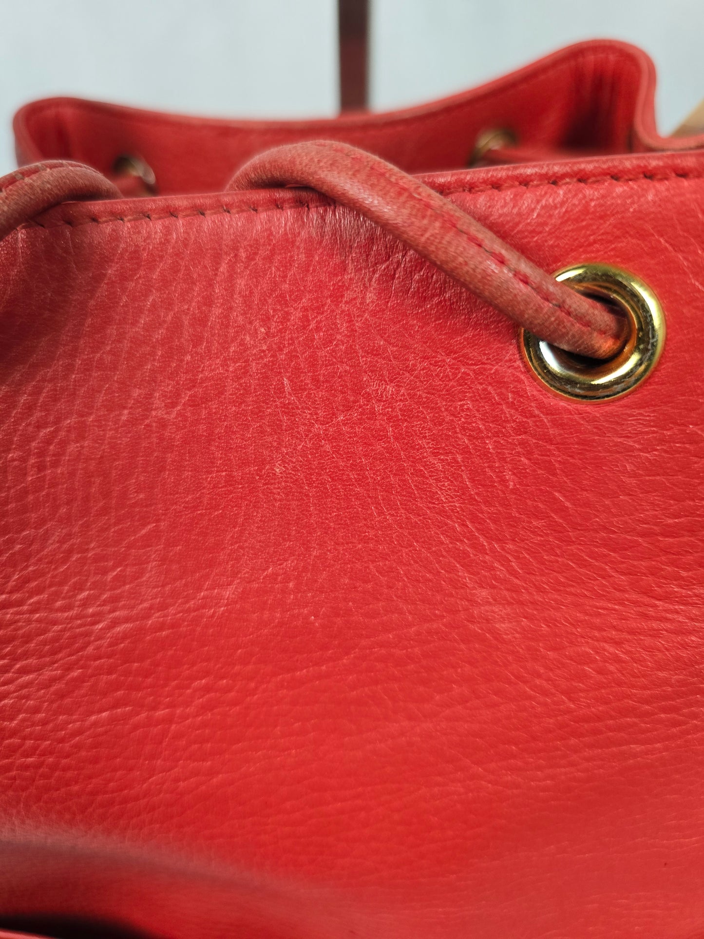 MCM Red Leather Bucket Bag
