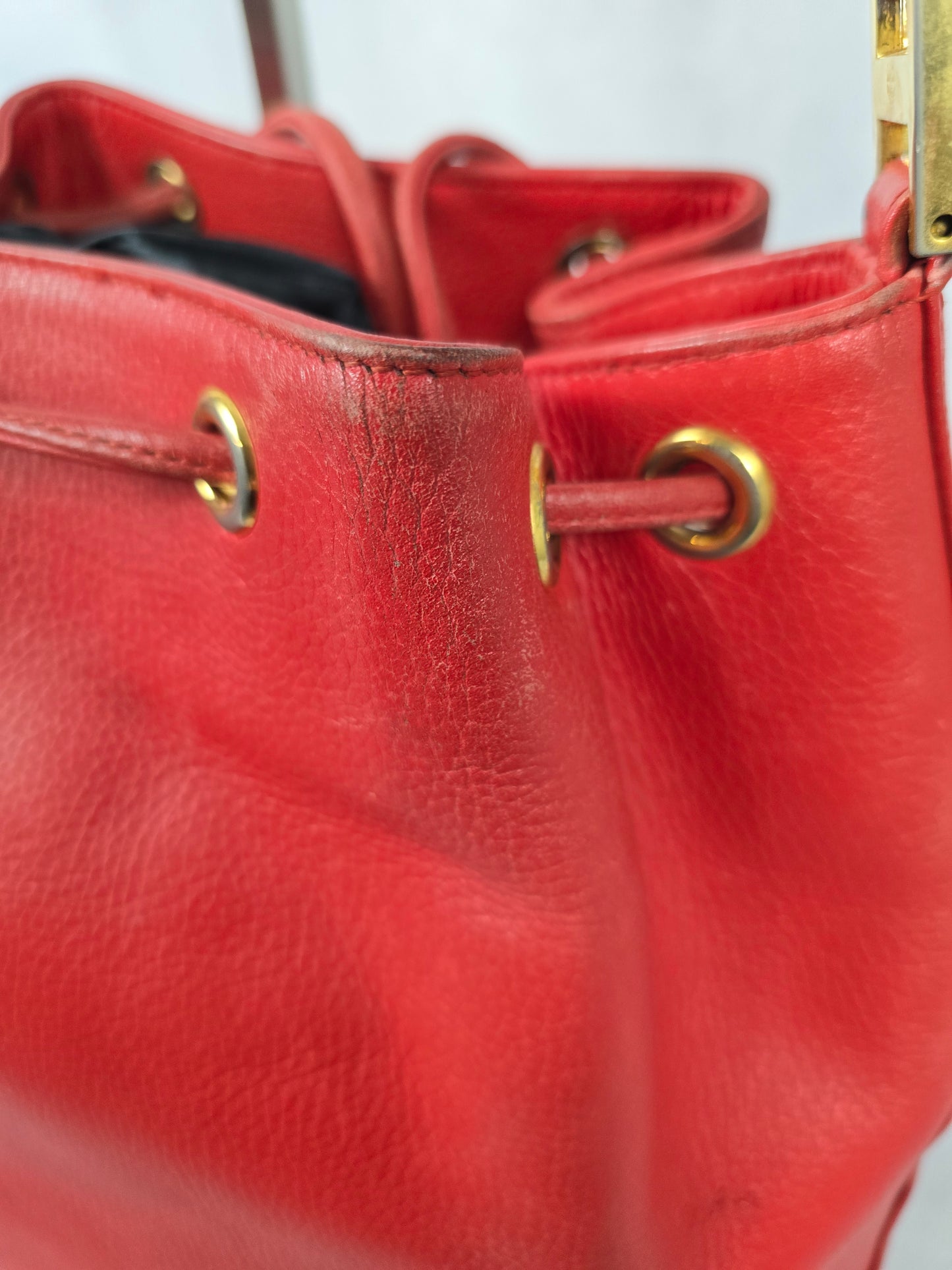 MCM Red Leather Bucket Bag