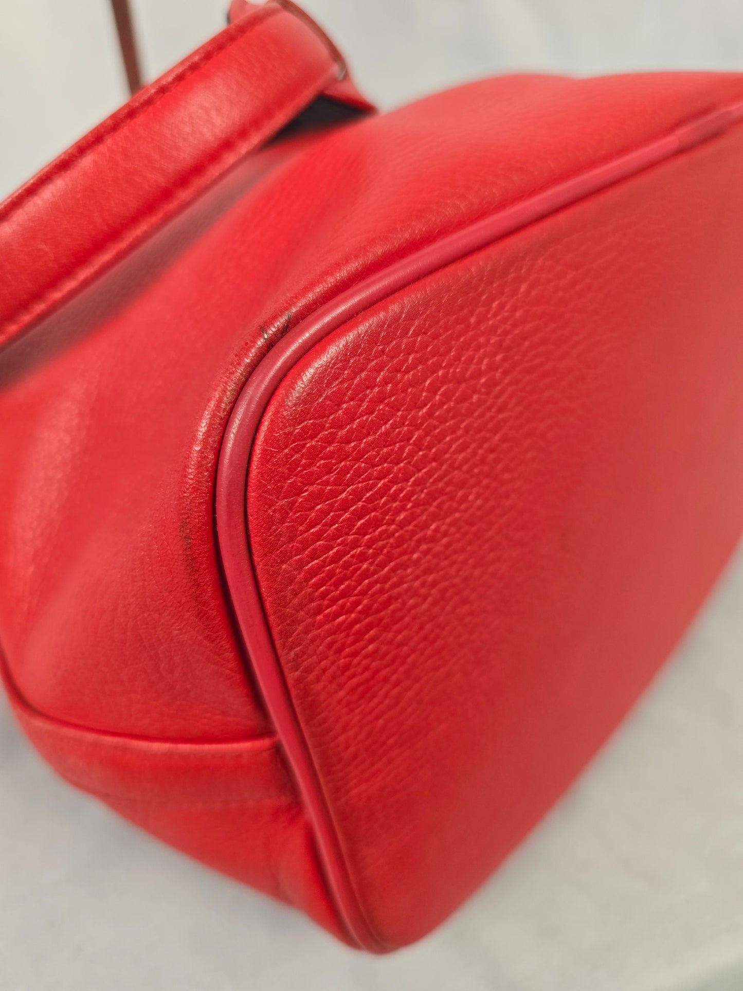 MCM Red Leather Bucket Bag