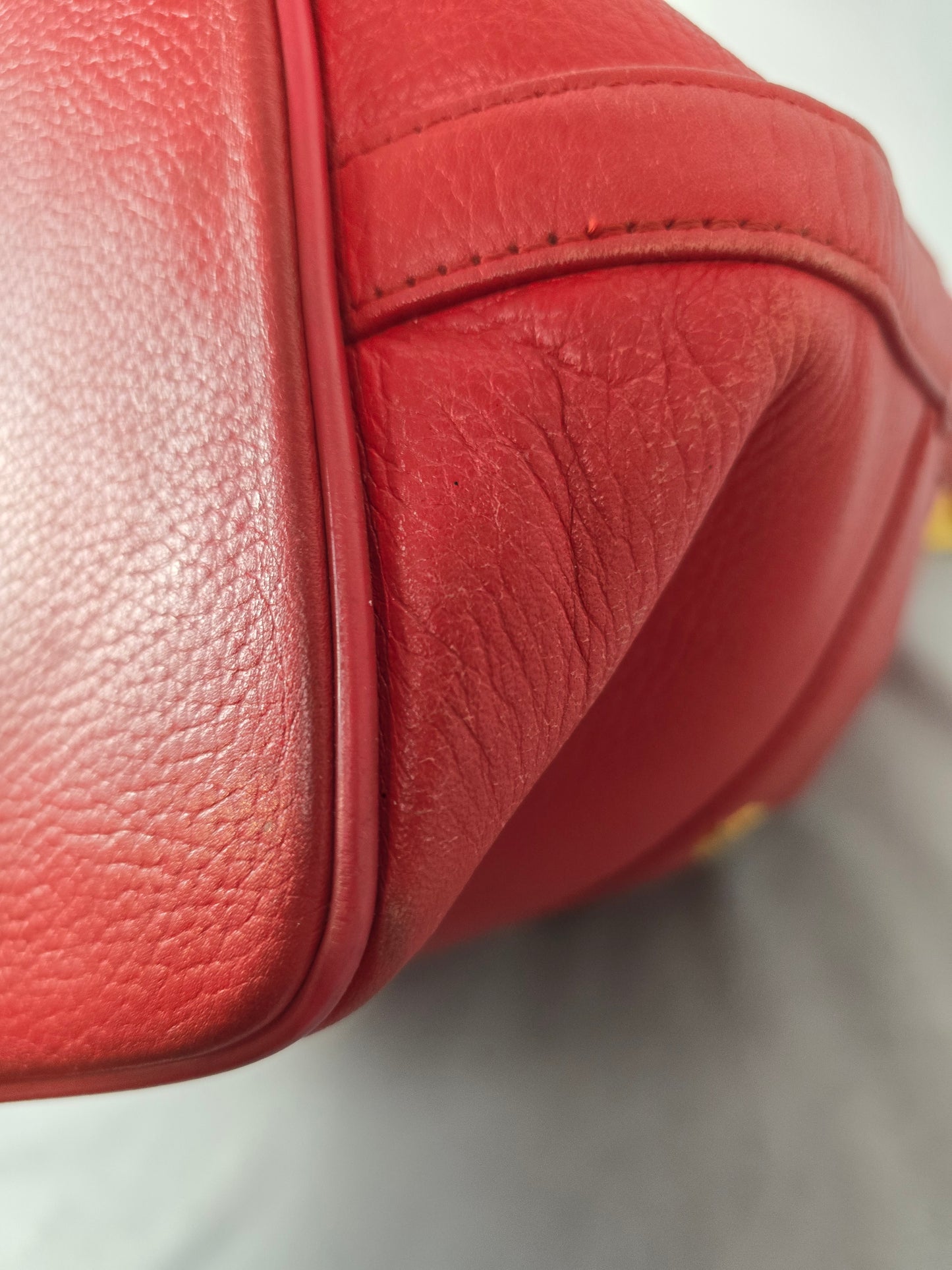 MCM Red Leather Bucket Bag