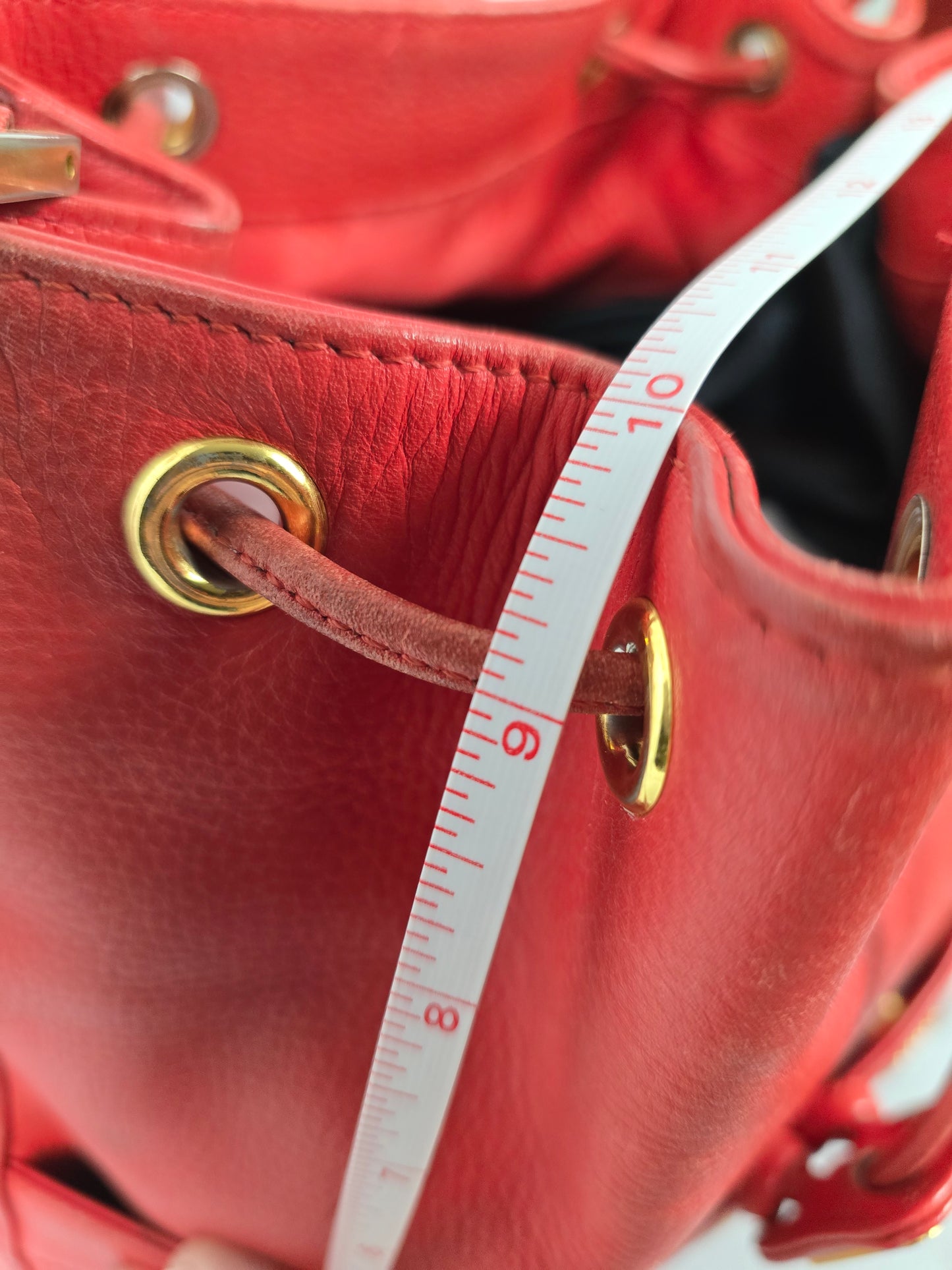 MCM Red Leather Bucket Bag