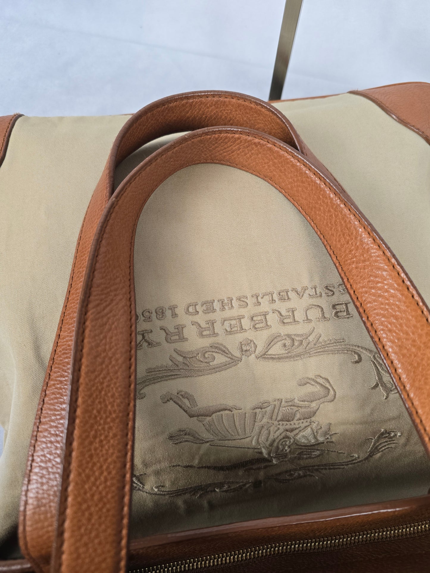 Burberry Vintage Beige and Brown Fabric and Leather Trim Tote