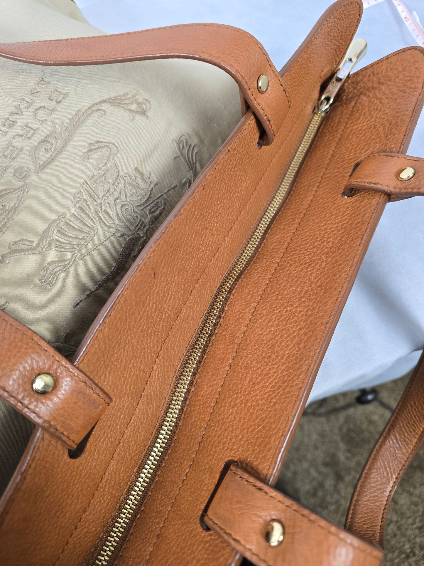 Burberry Vintage Beige and Brown Fabric and Leather Trim Tote