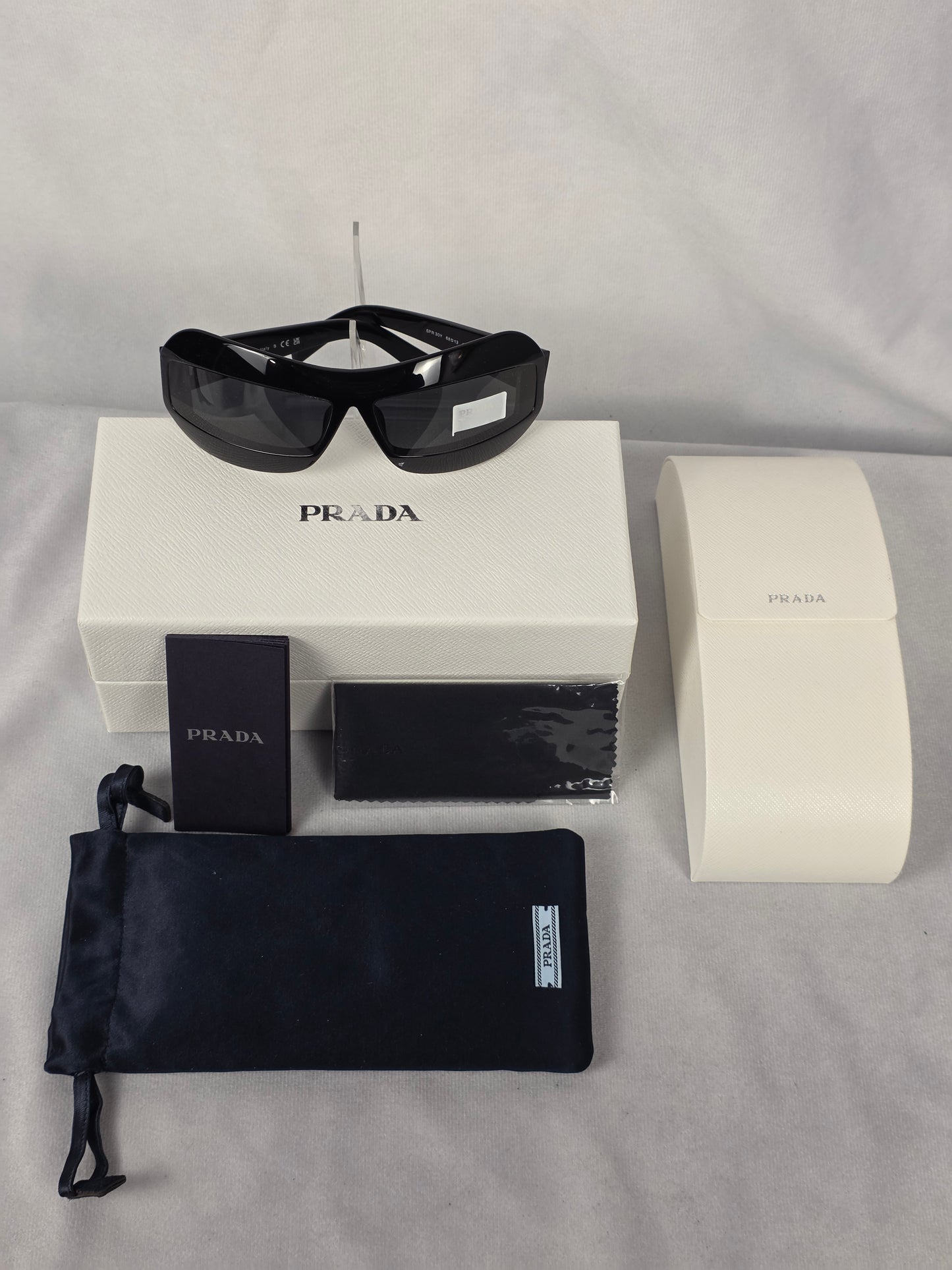 Prada SPR 30Y Unisex Wrap-Around Style Black/Grey Sunglasses