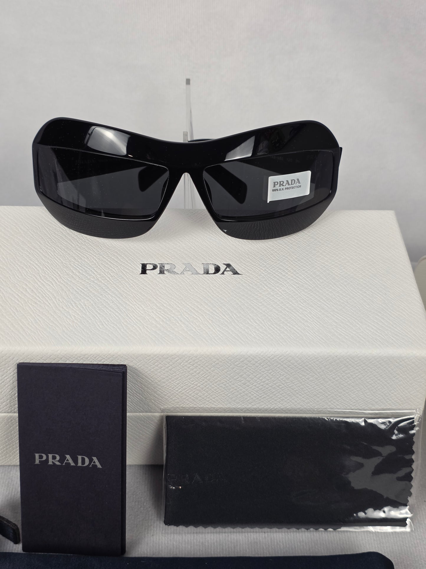 Prada SPR 30Y Unisex Wrap-Around Style Black/Grey Sunglasses