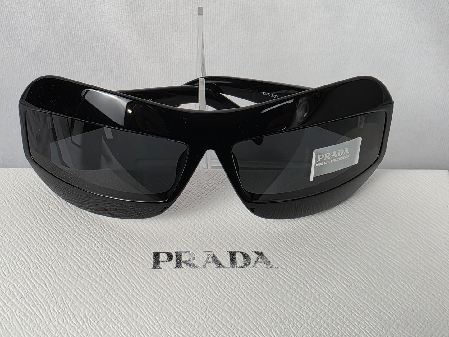 Prada SPR 30Y Unisex Wrap-Around Style Black/Grey Sunglasses