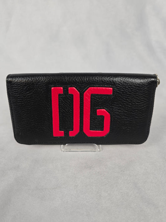 Dolce and Gabbana Black Leather Zipper Continental Wallet