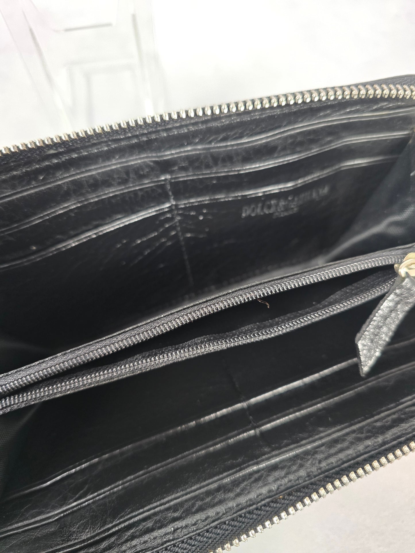 Dolce and Gabbana Black Leather Zipper Continental Wallet