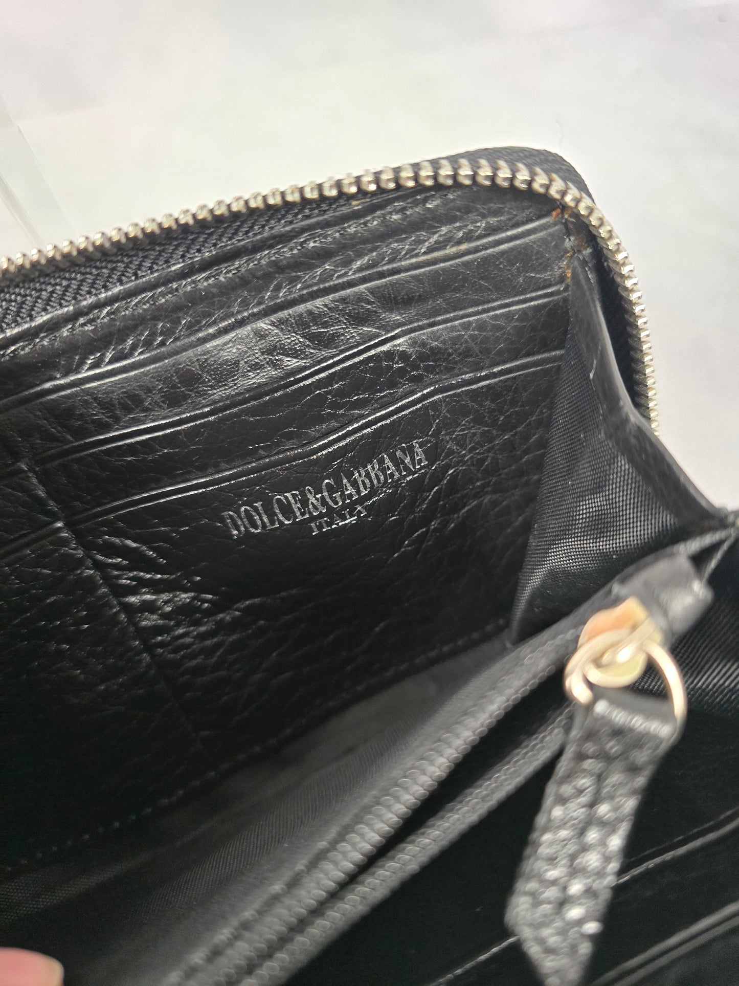 Dolce and Gabbana Black Leather Zipper Continental Wallet