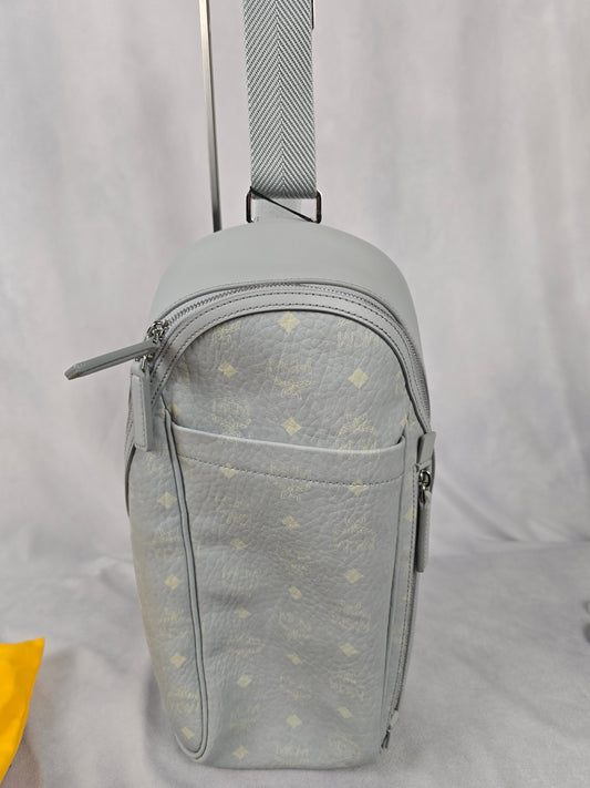 MCM Aren Sling Bank in Visetos Light Gray - NWT