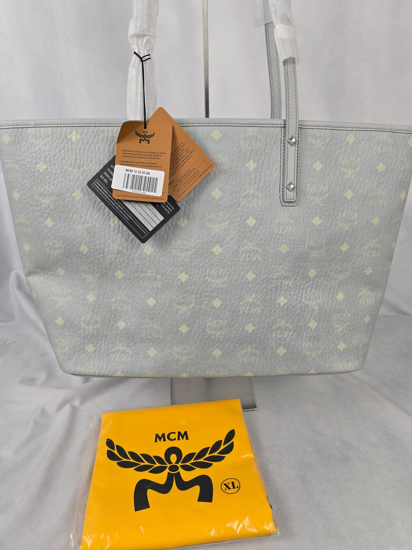 MCM Aren Light Gray Visetos Shopper Tote - NWT