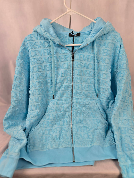 Versace Light Blue Terry Full-Zip Hoodie - NWT