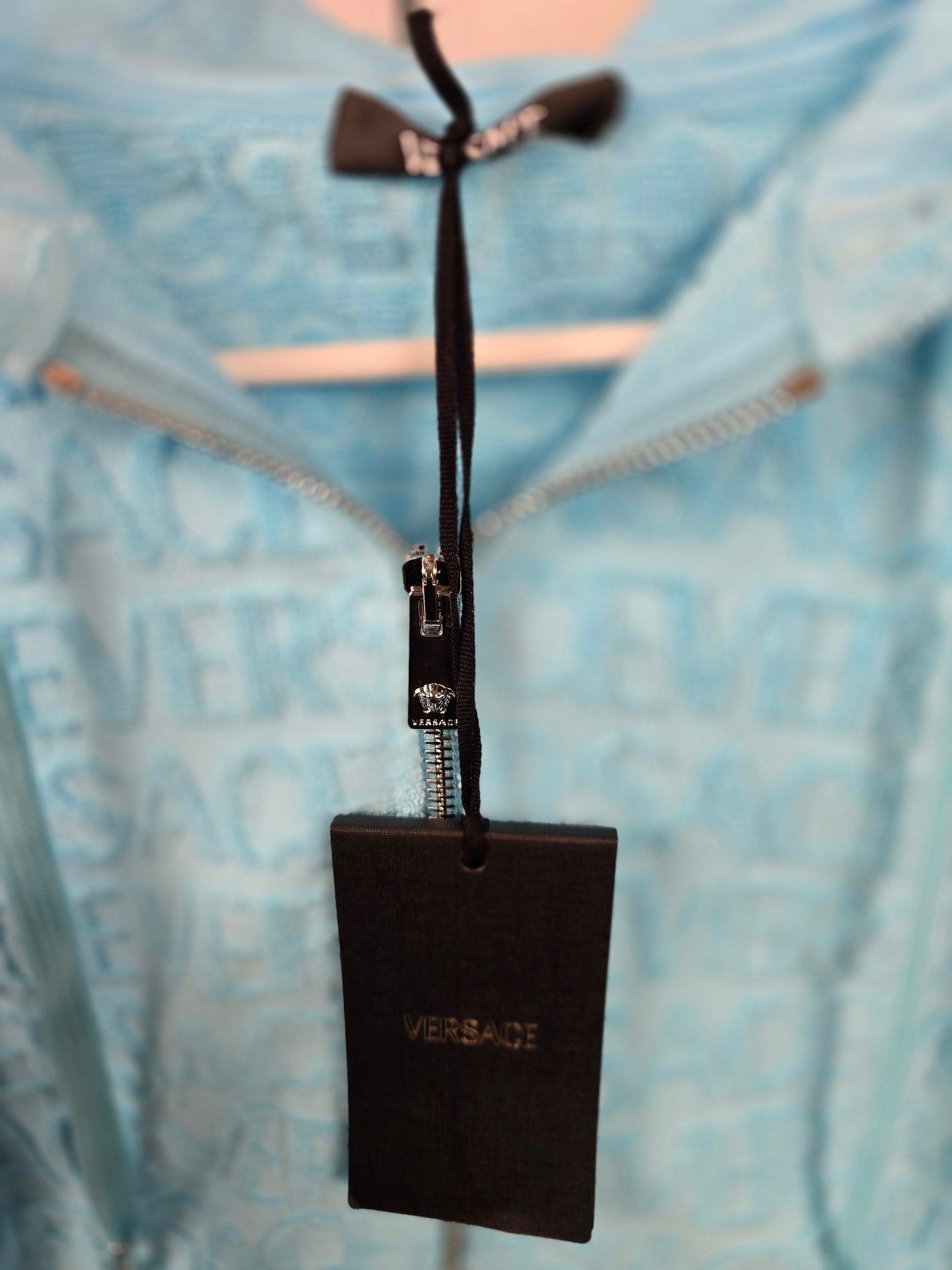 Versace Light Blue Terry Full-Zip Hoodie - NWT