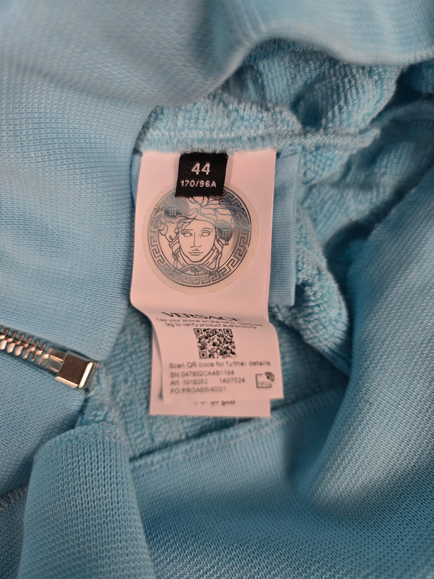 Versace Light Blue Terry Full-Zip Hoodie - NWT