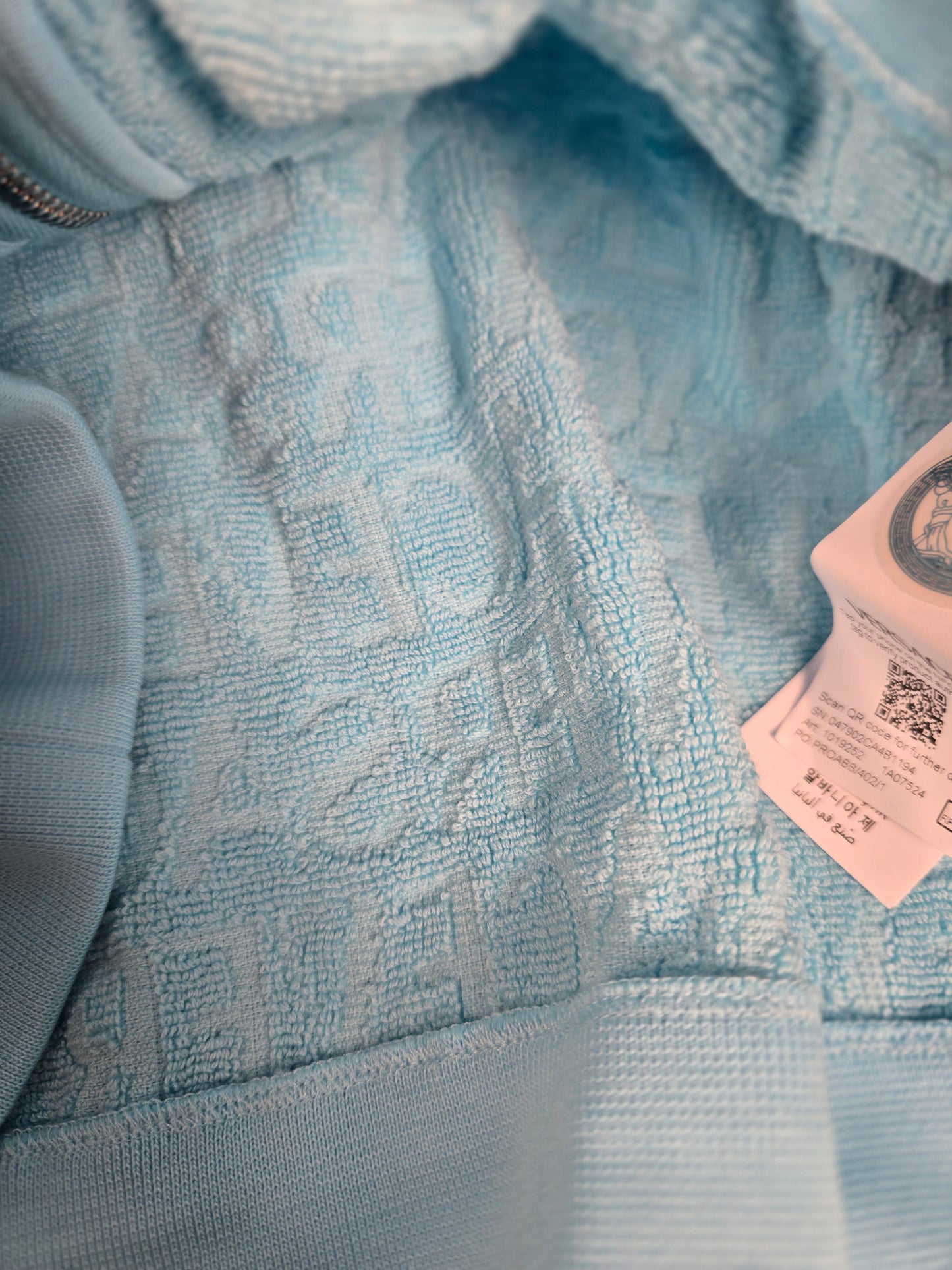 Versace Light Blue Terry Full-Zip Hoodie - NWT