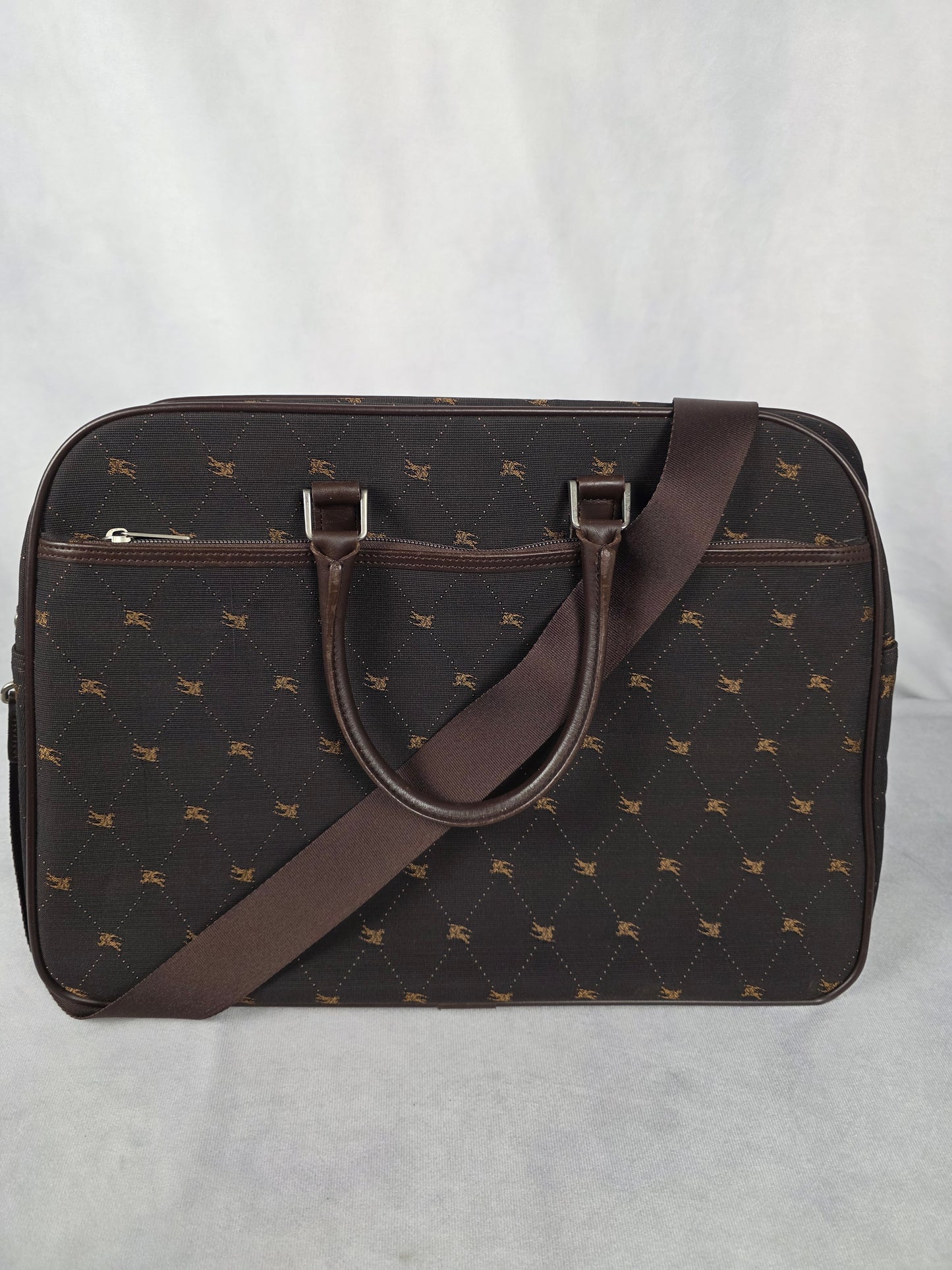 Burberry Blue Label Brown Canvas Knight Check Travel Bag