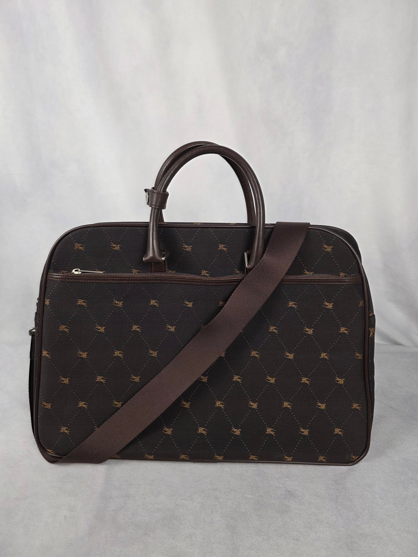 Burberry Blue Label Brown Canvas Knight Check Travel Bag