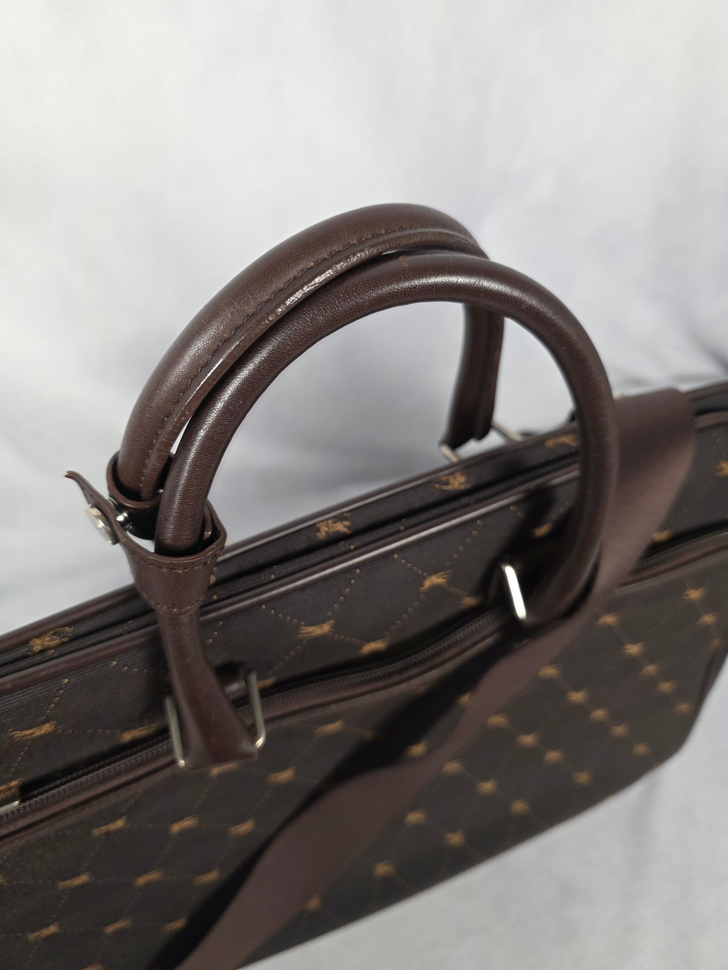Burberry Blue Label Brown Canvas Knight Check Travel Bag