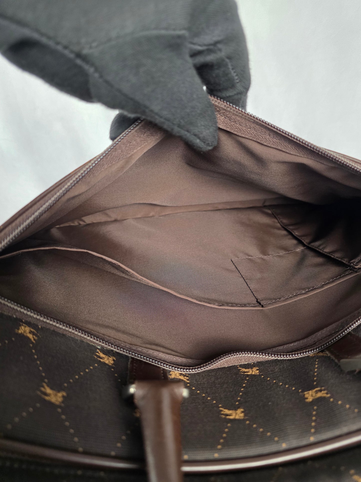 Burberry Blue Label Brown Canvas Knight Check Travel Bag