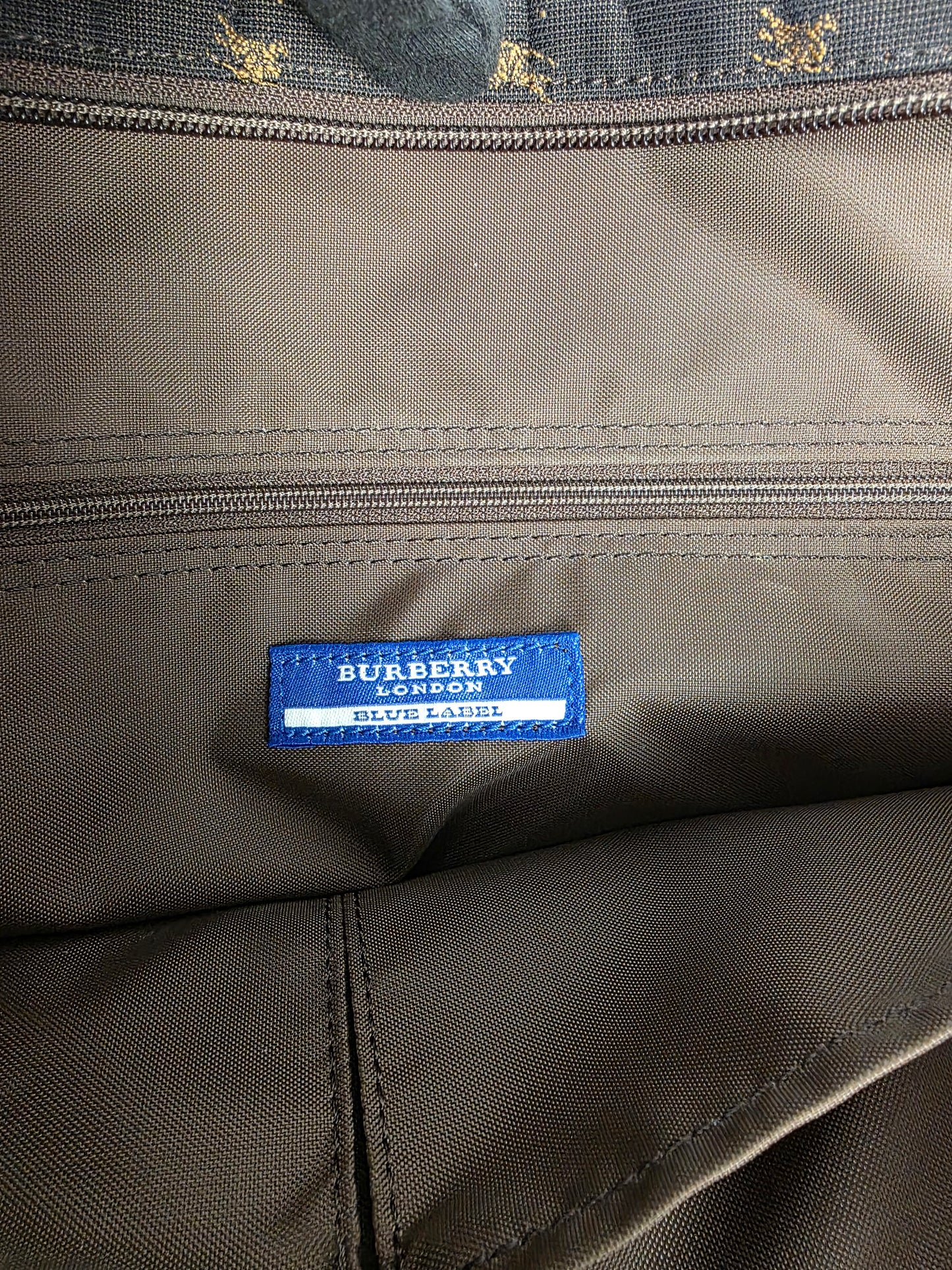Burberry Blue Label Brown Canvas Knight Check Travel Bag