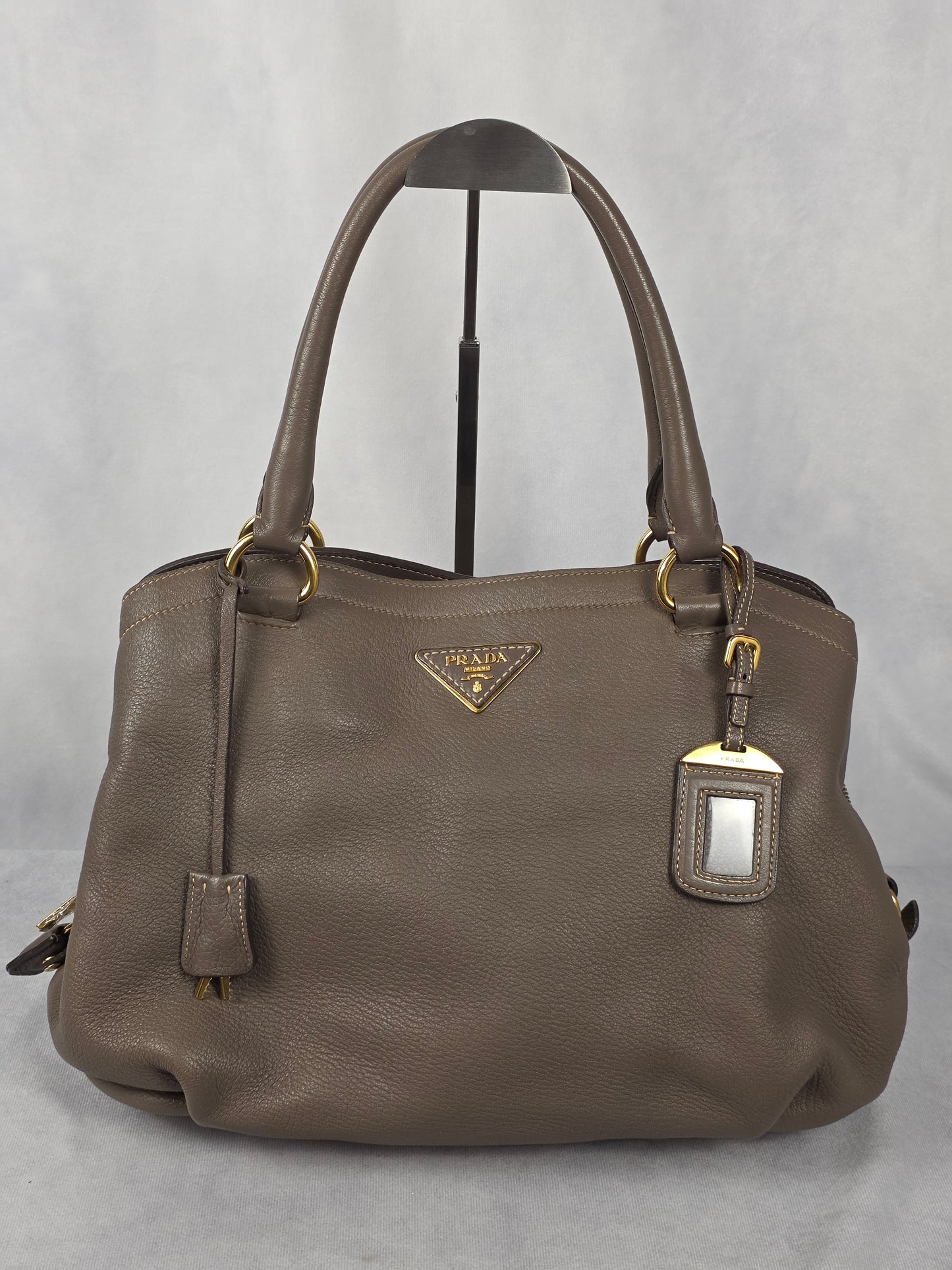 Prada Large Argilla (Taupe) Cervo Leather Tote