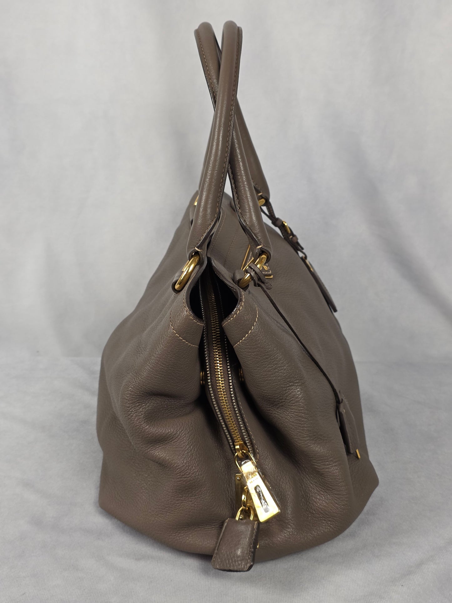 Prada Large Argilla (Taupe) Cervo Leather Tote