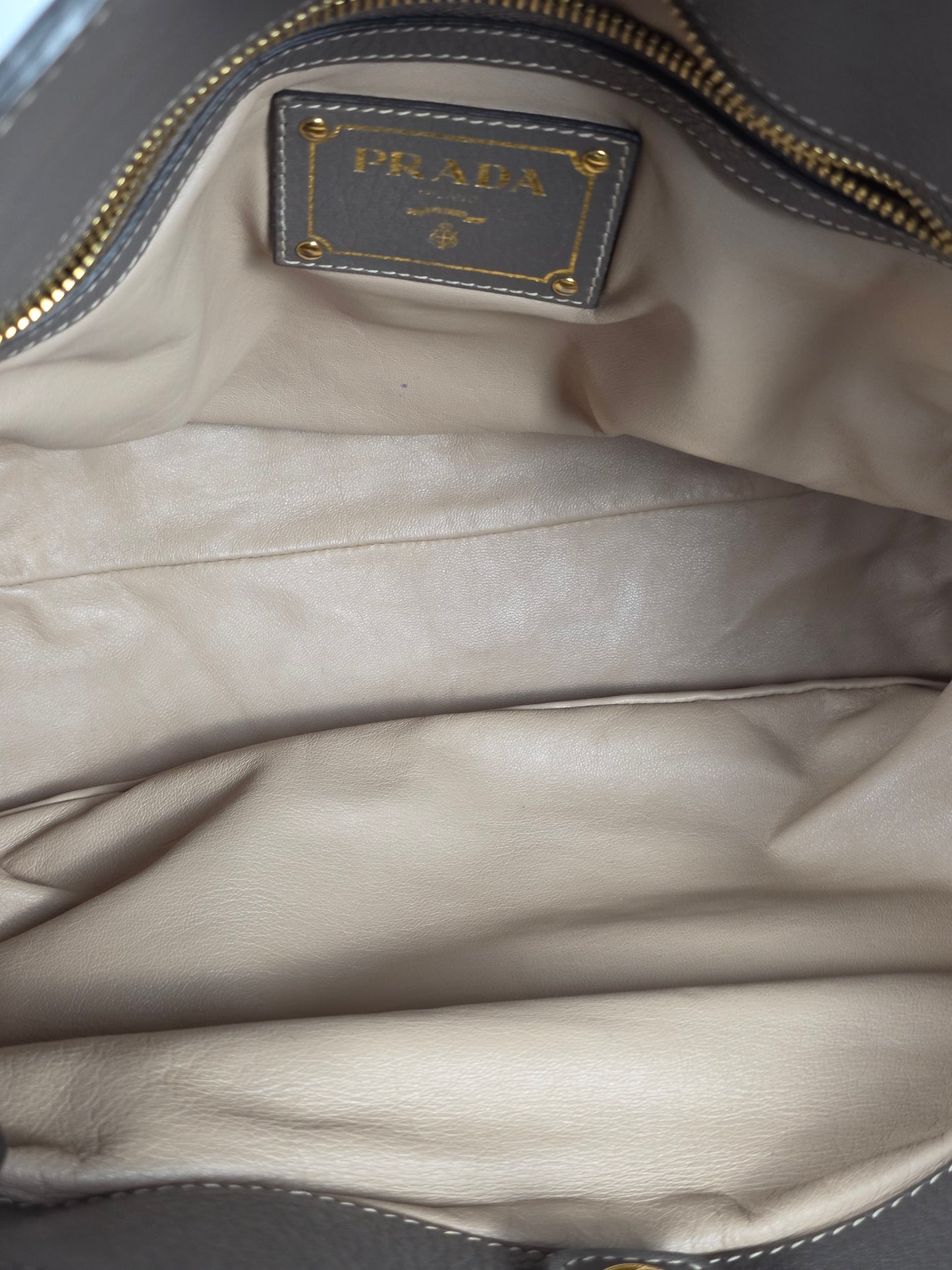 Prada Large Argilla (Taupe) Cervo Leather Tote