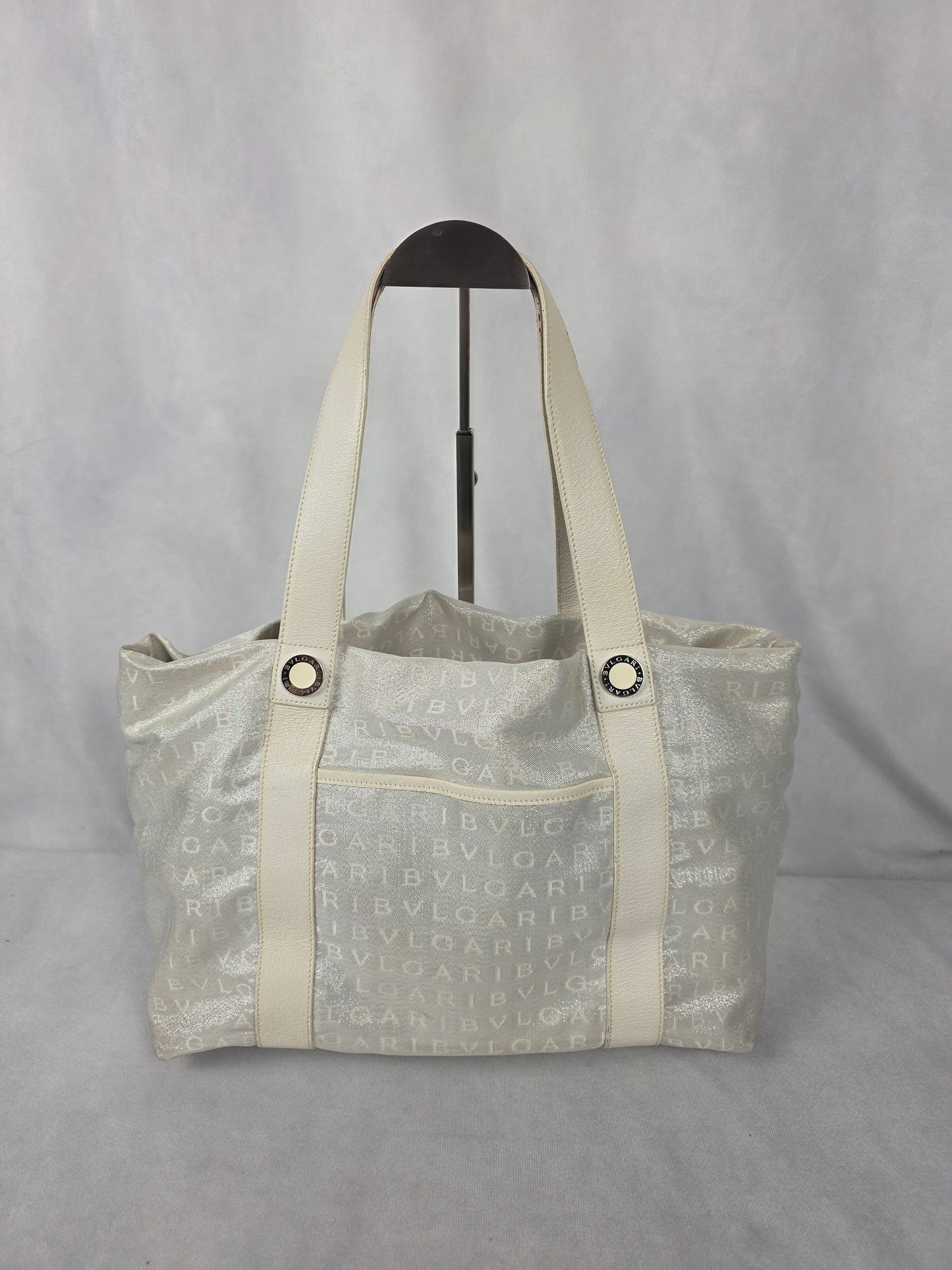 Bvlgari Silver Canvas Logomania Tote