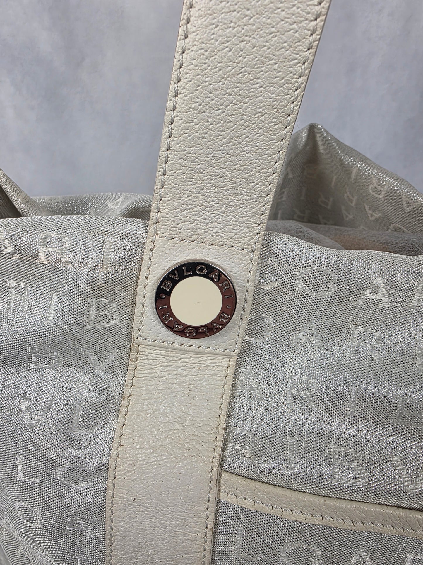 Bvlgari Silver Canvas Logomania Tote