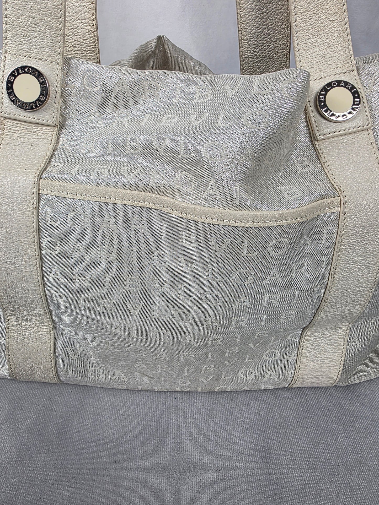 Bvlgari Silver Canvas Logomania Tote