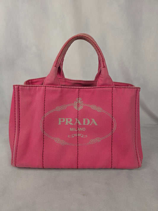 Prada Pink Canapa Canvas Logo Tote