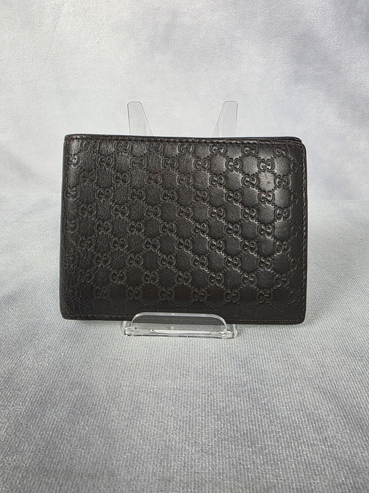 Gucci Men's Microguccissima GG Embossed Bi-Fold Wallet in Dark Brown Calf Leather