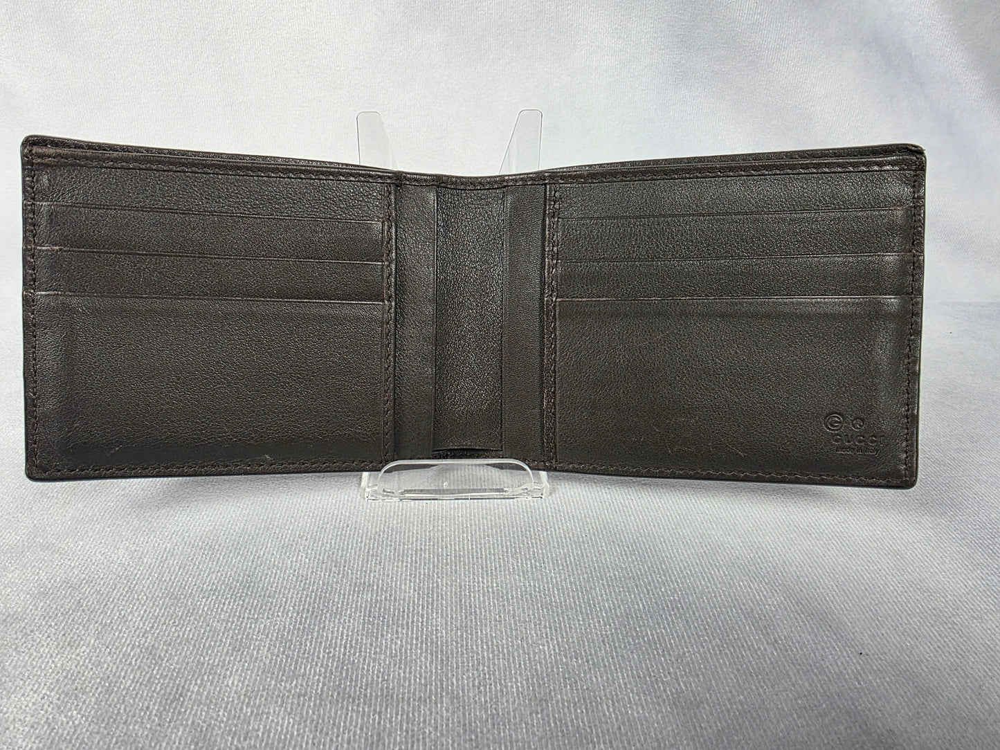 Gucci Men's Microguccissima GG Embossed Bi-Fold Wallet in Dark Brown Calf Leather