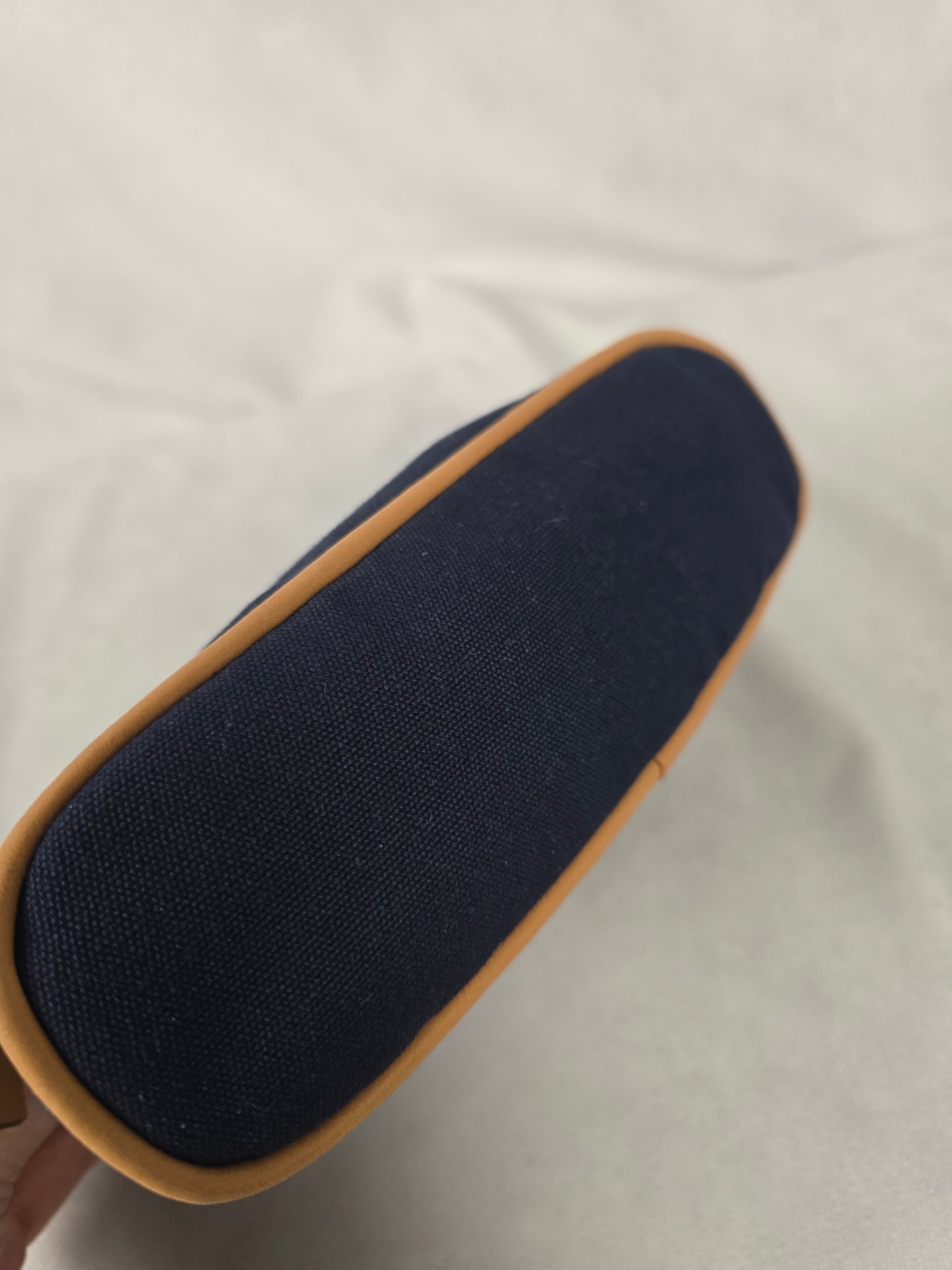 Hermes Bolide Pouch PM Navy Blue Canvas with Tan Leather Trim