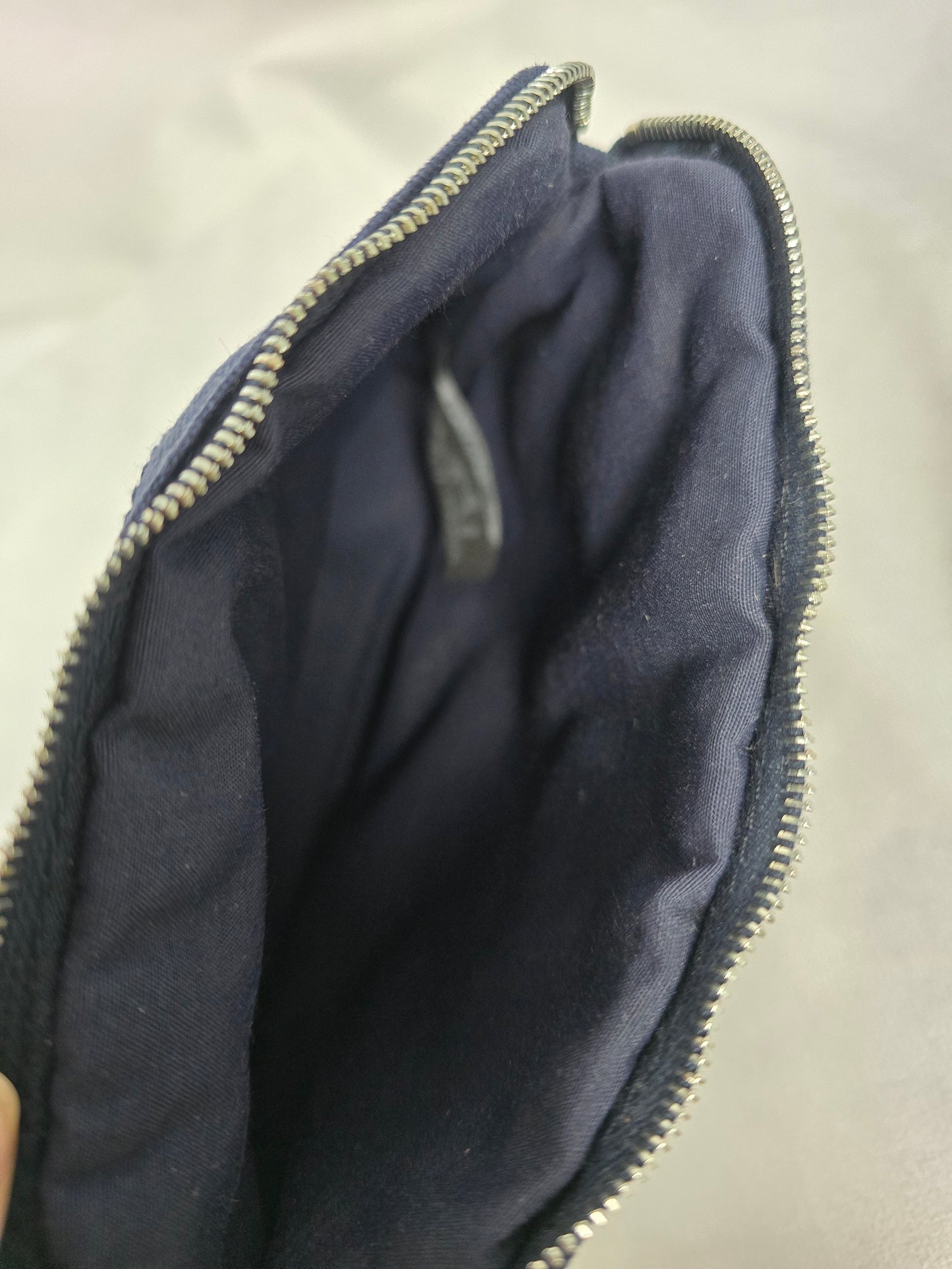 Hermes Bolide Pouch PM Navy Blue Canvas with Tan Leather Trim