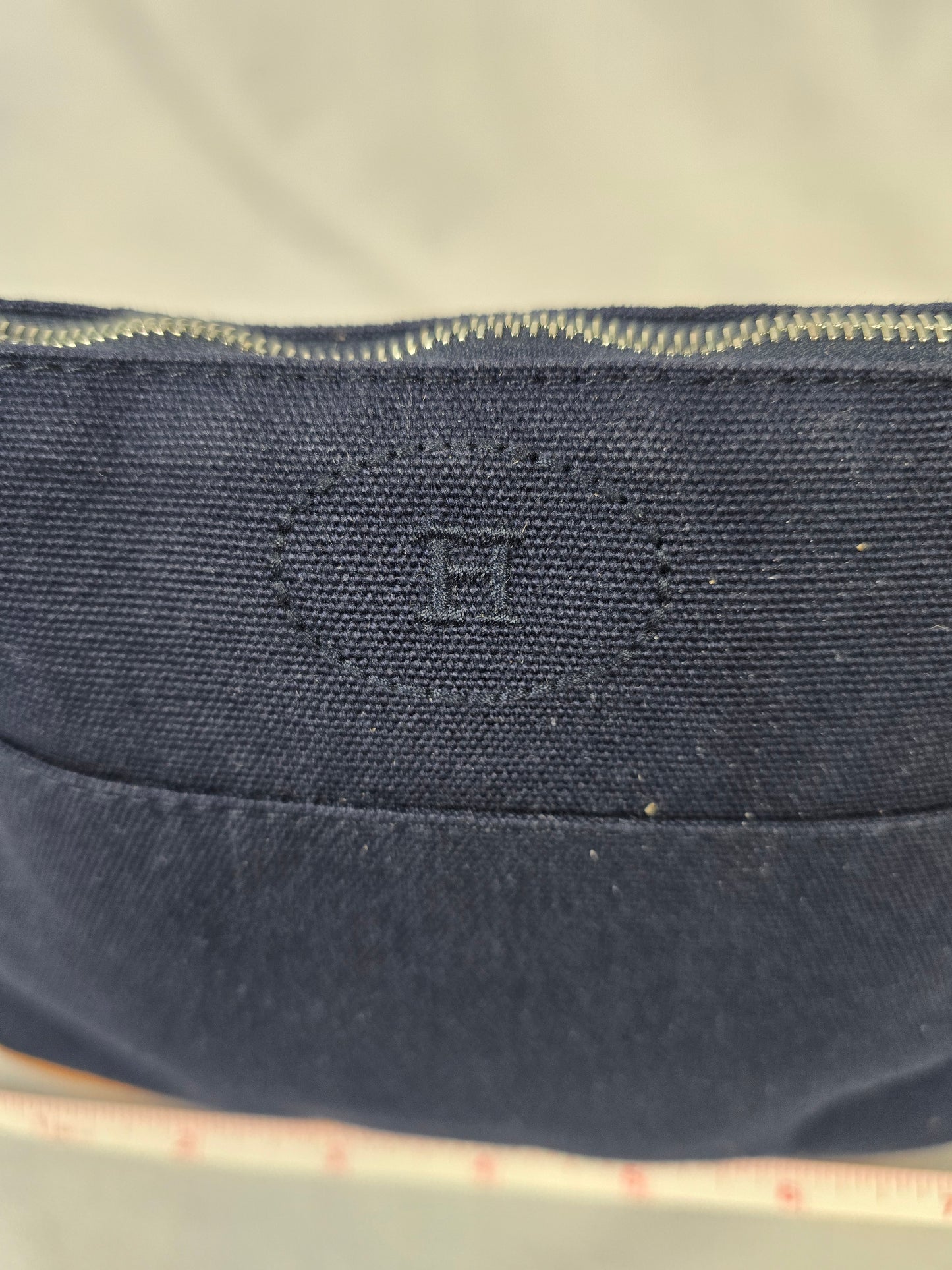 Hermes Bolide Pouch PM Navy Blue Canvas with Tan Leather Trim