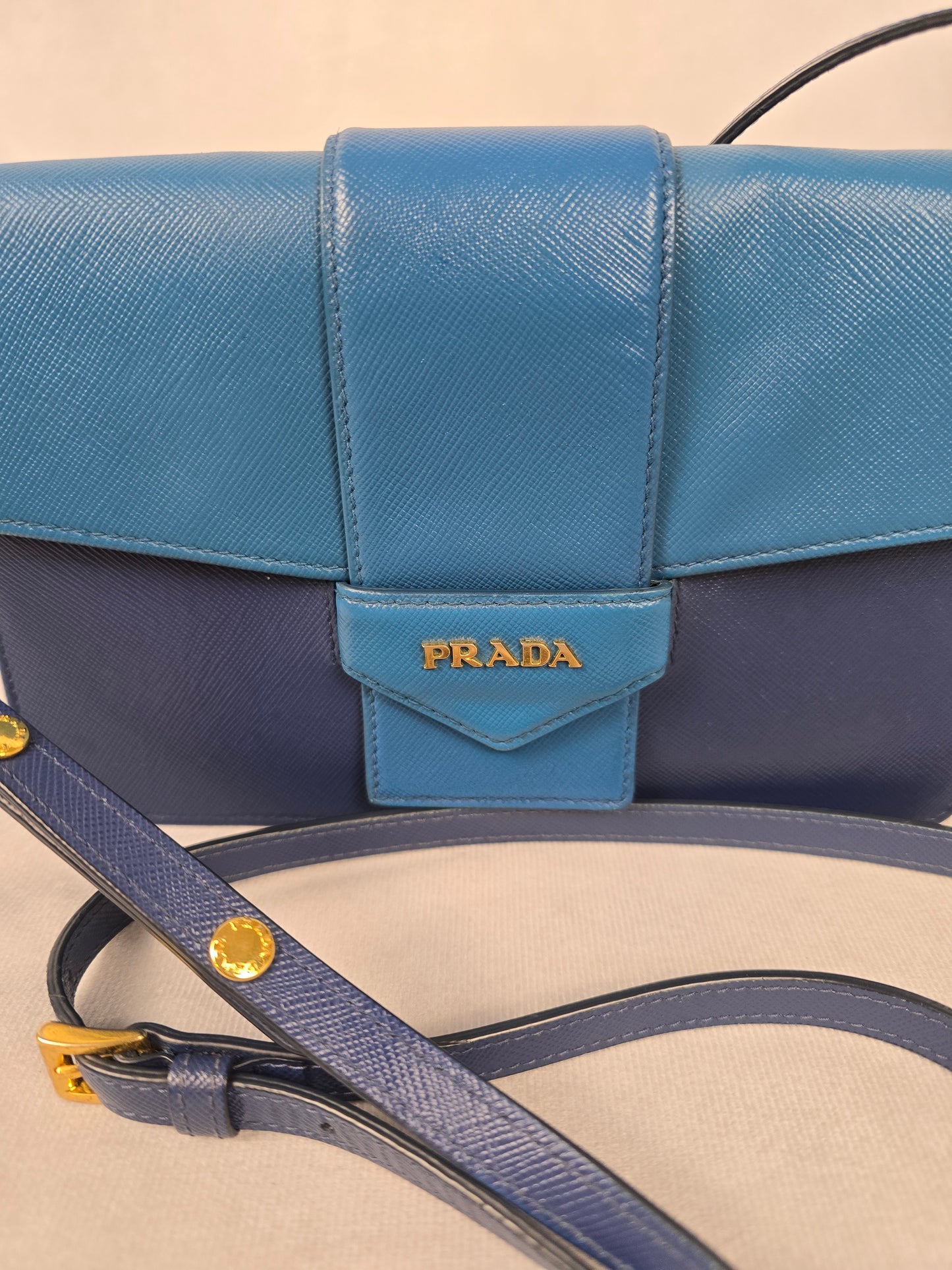 Prada Two-Tone Blue Saffiano leather Flap Crossbody Bag