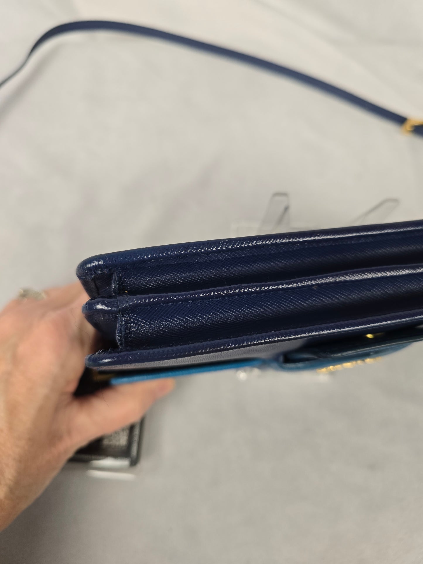 Prada Two-Tone Blue Saffiano leather Flap Crossbody Bag