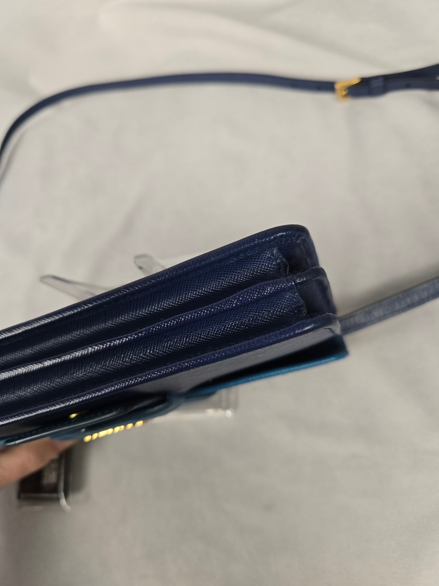 Prada Two-Tone Blue Saffiano leather Flap Crossbody Bag