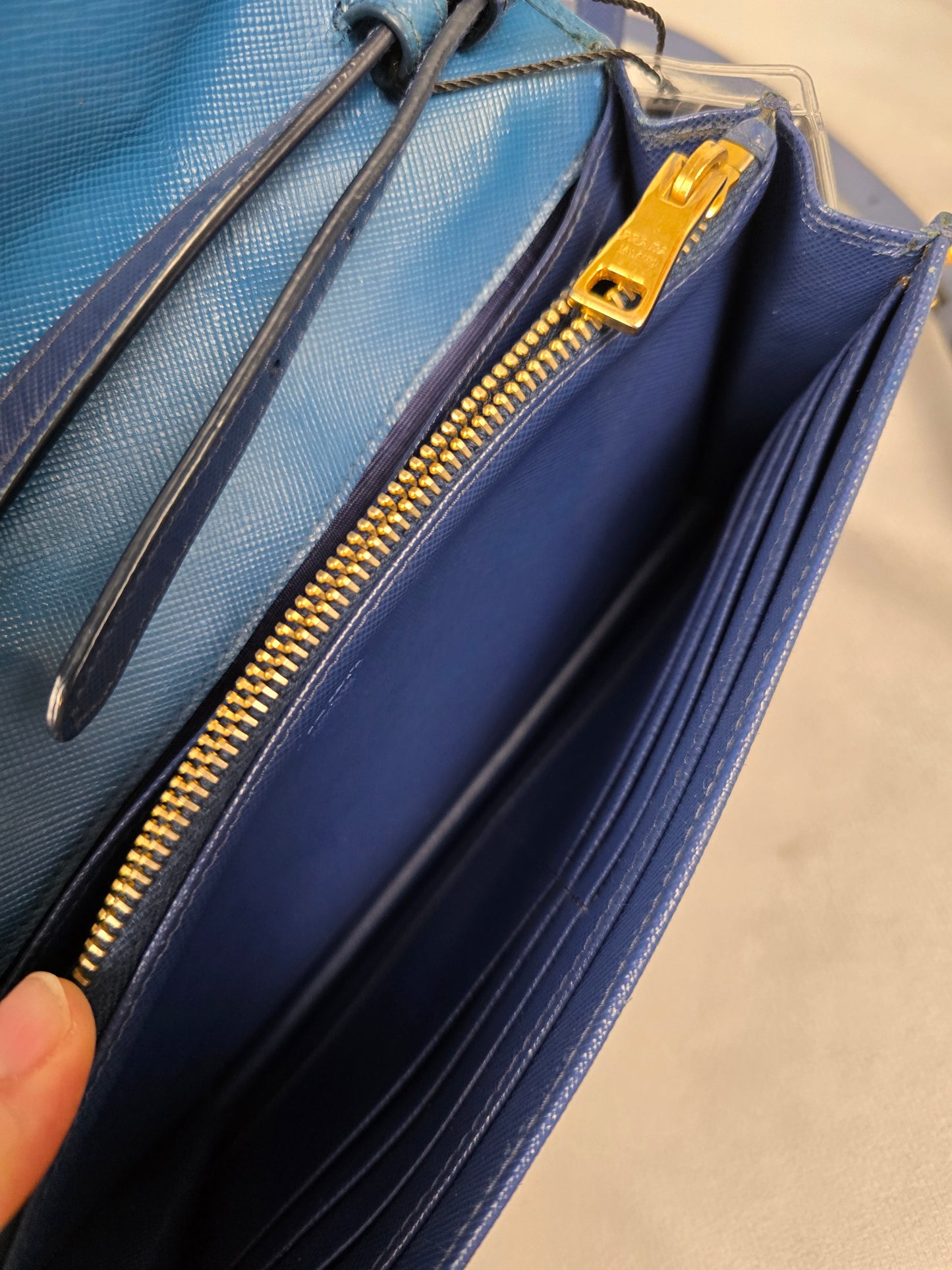 Prada Two-Tone Blue Saffiano leather Flap Crossbody Bag