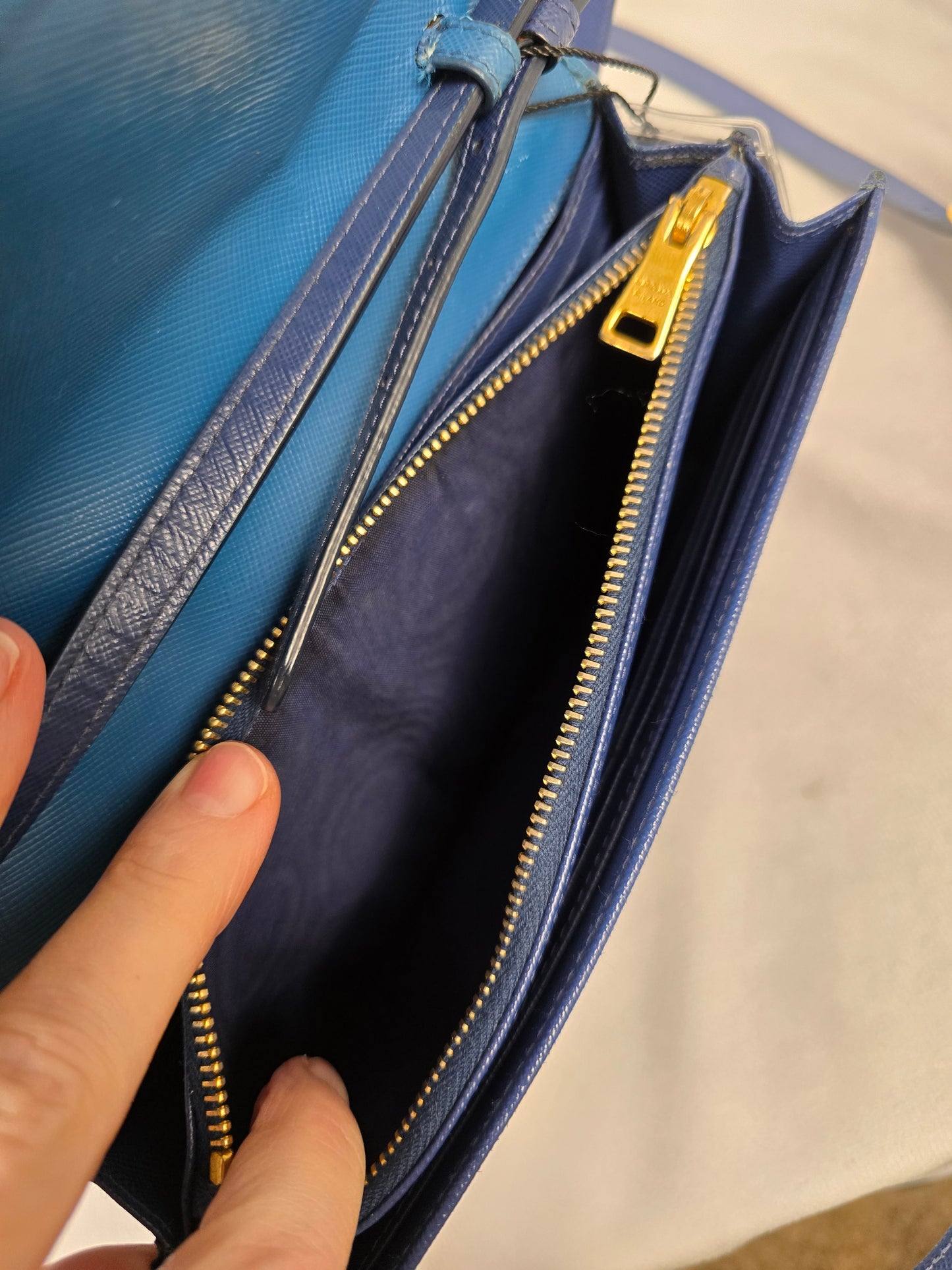 Prada Two-Tone Blue Saffiano leather Flap Crossbody Bag